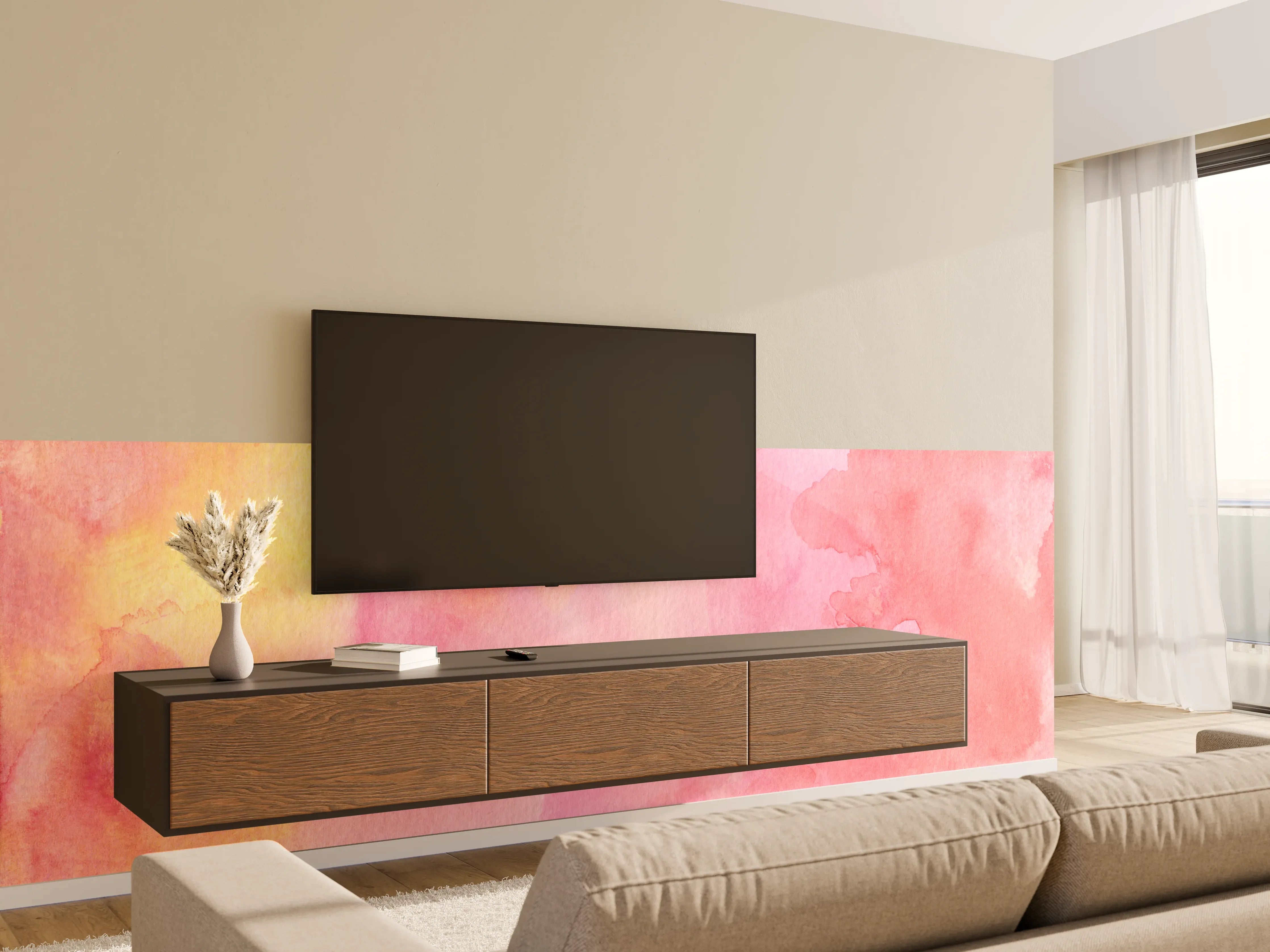 Wandverkleidung Wohnzimmer - Rosa Verwaschenes Farben-Design