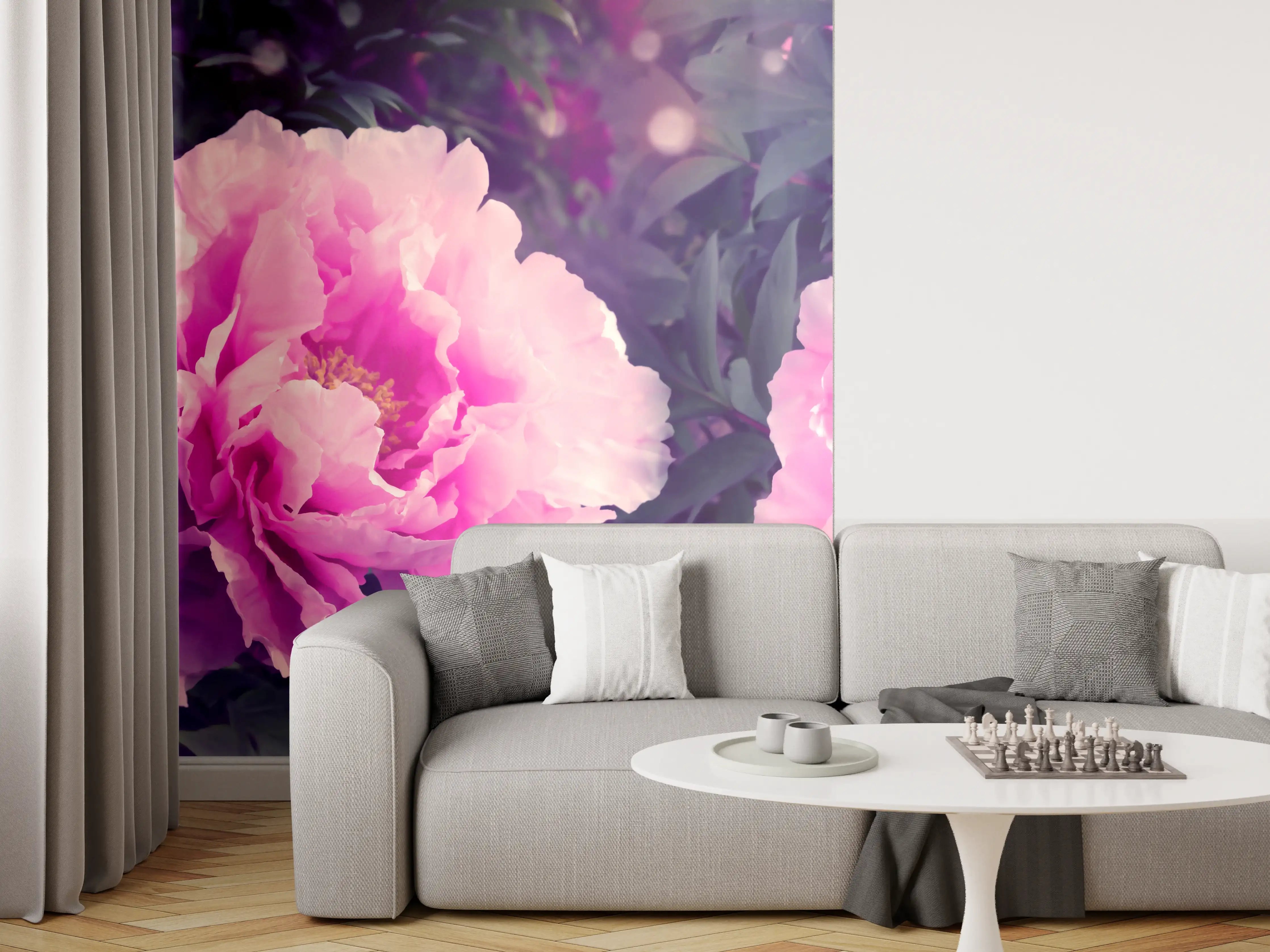 Wandverkleidung Wohnzimmer - Rosa-Weiße Pfingstrosen