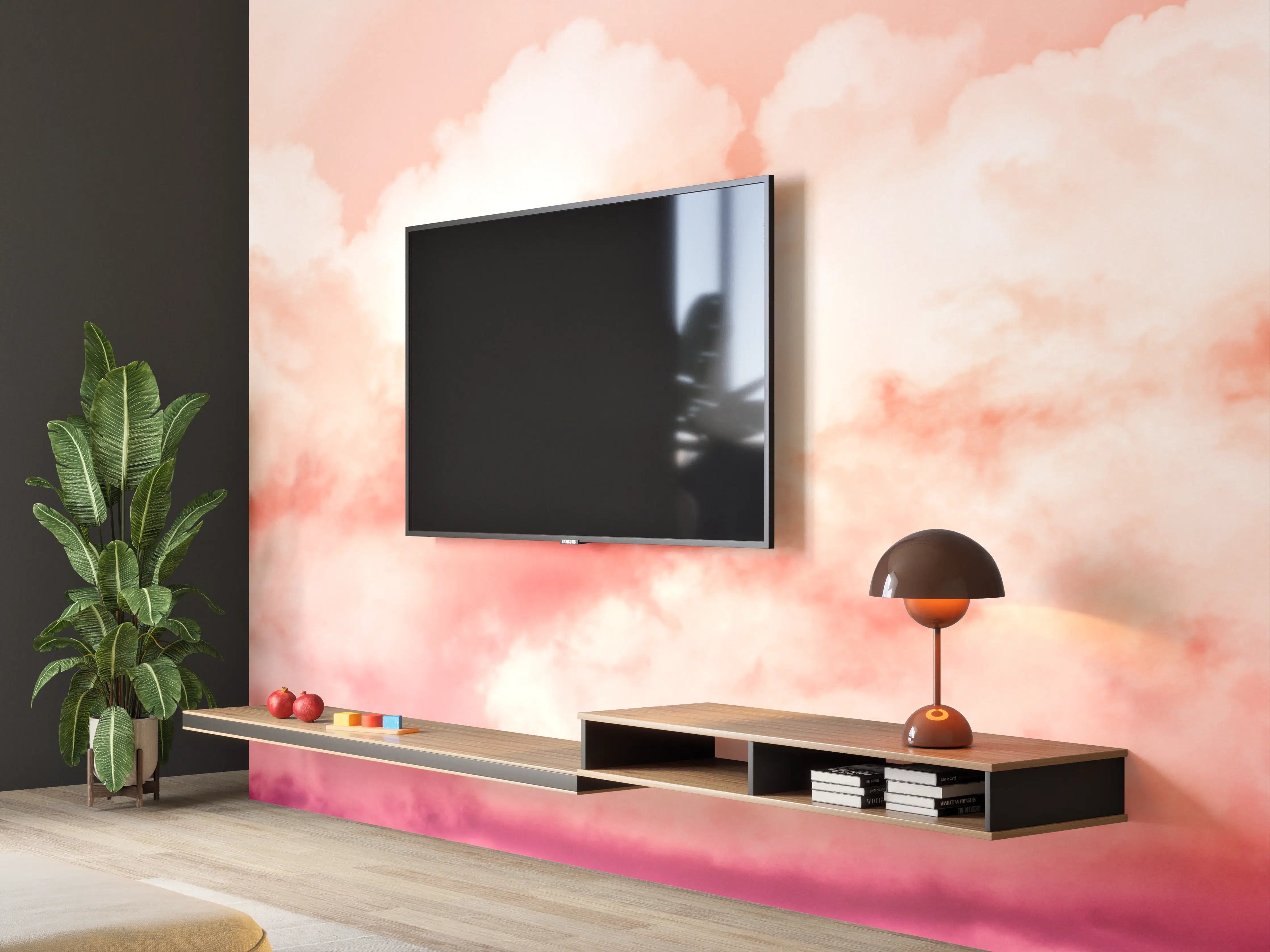 Wandverkleidung Wohnzimmer - Rosa Wolkenhimmel
