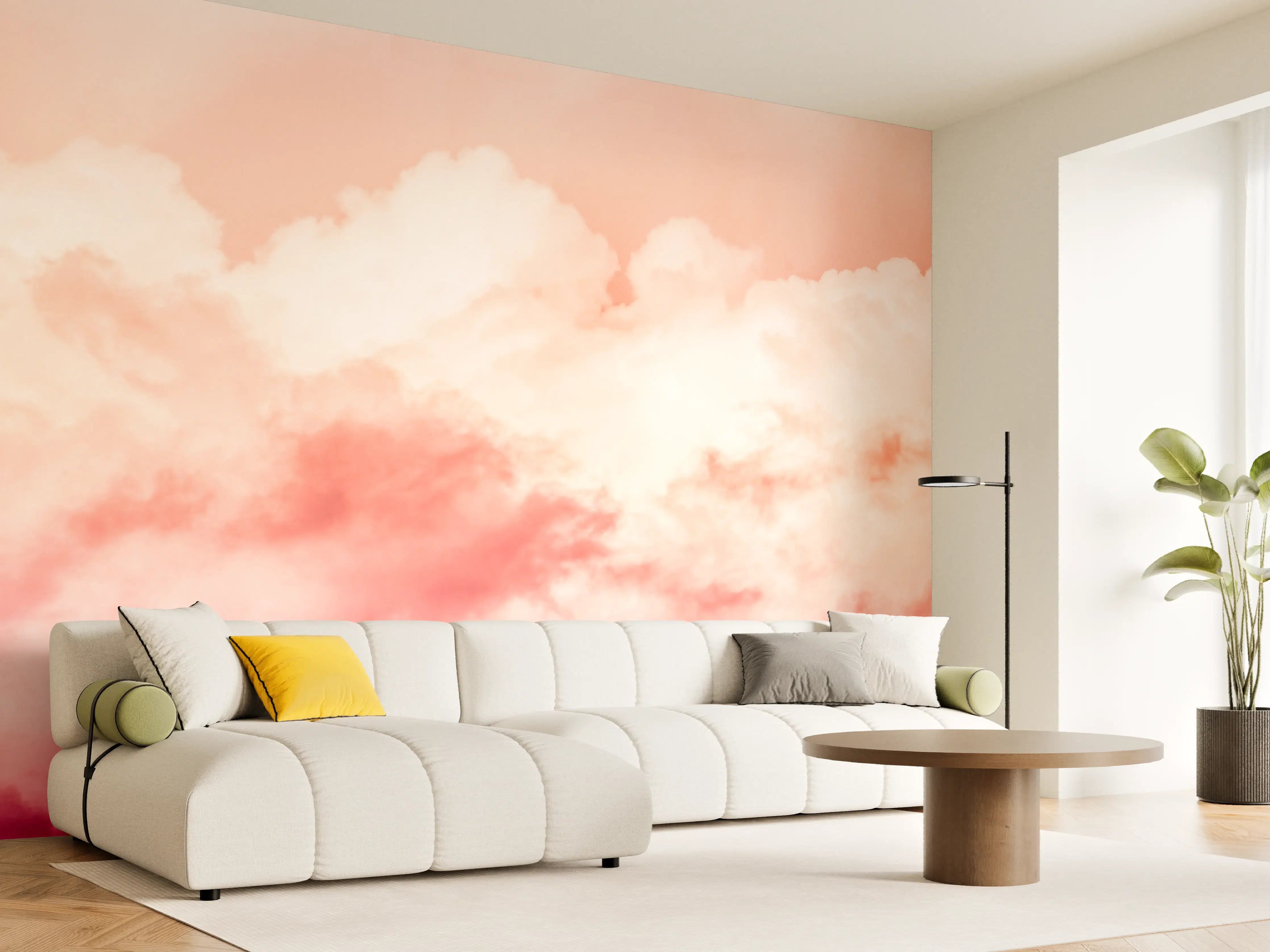 Wandverkleidung Wohnzimmer - Rosa Wolkenhimmel