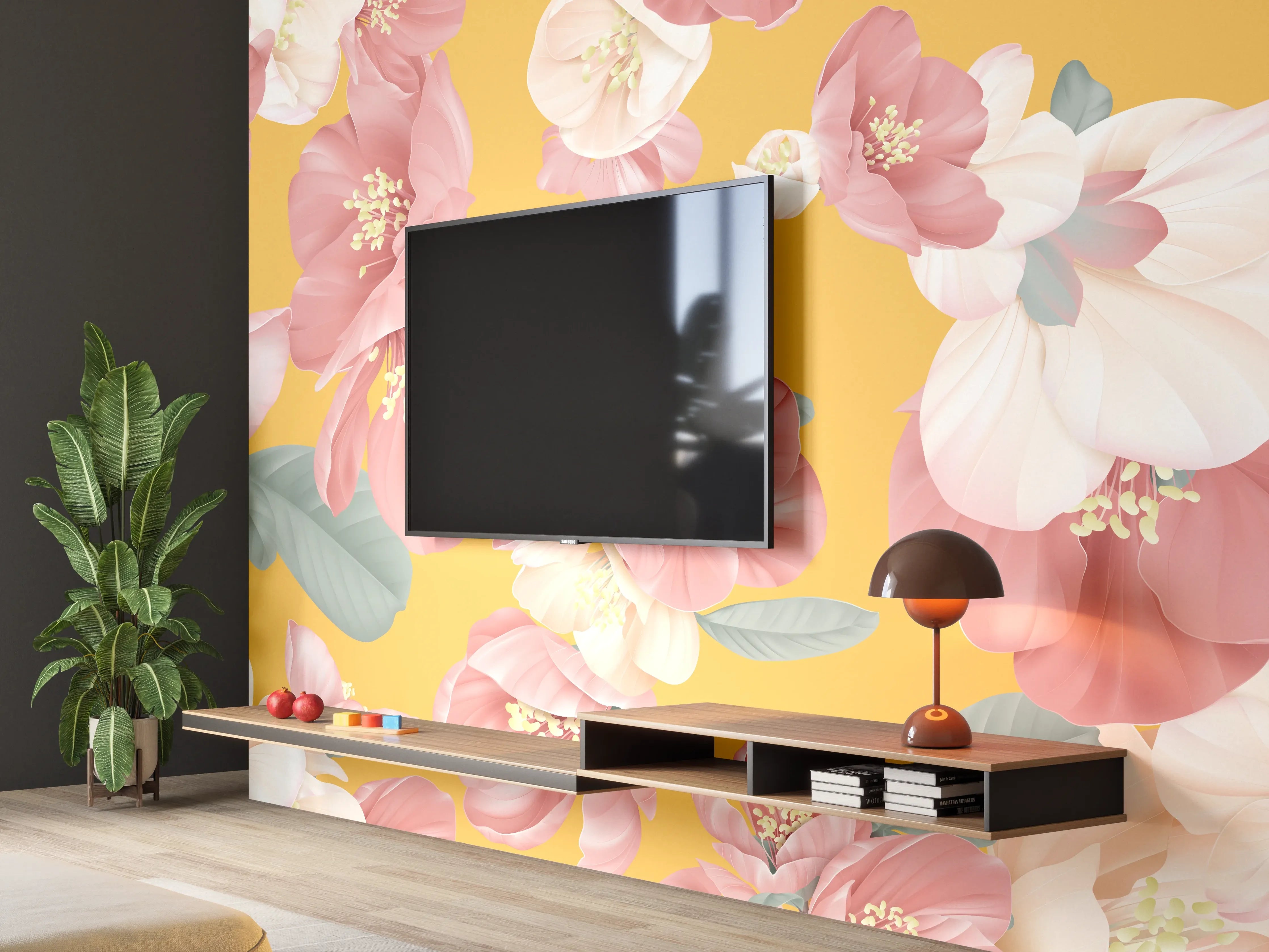 Wandverkleidung Wohnzimmer - Rosa-weiße Blüten