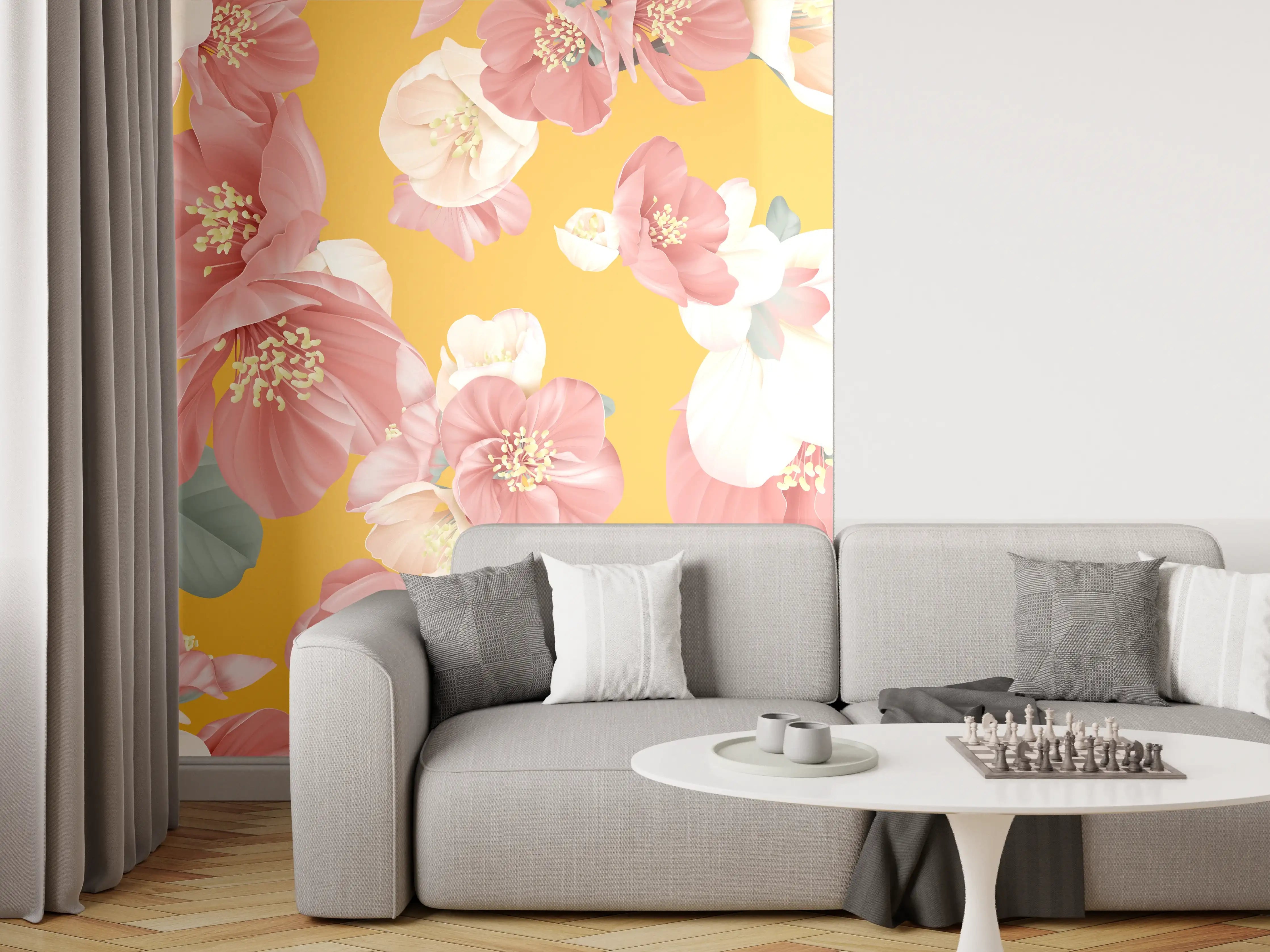 Wandverkleidung Wohnzimmer - Rosa-weiße Blüten