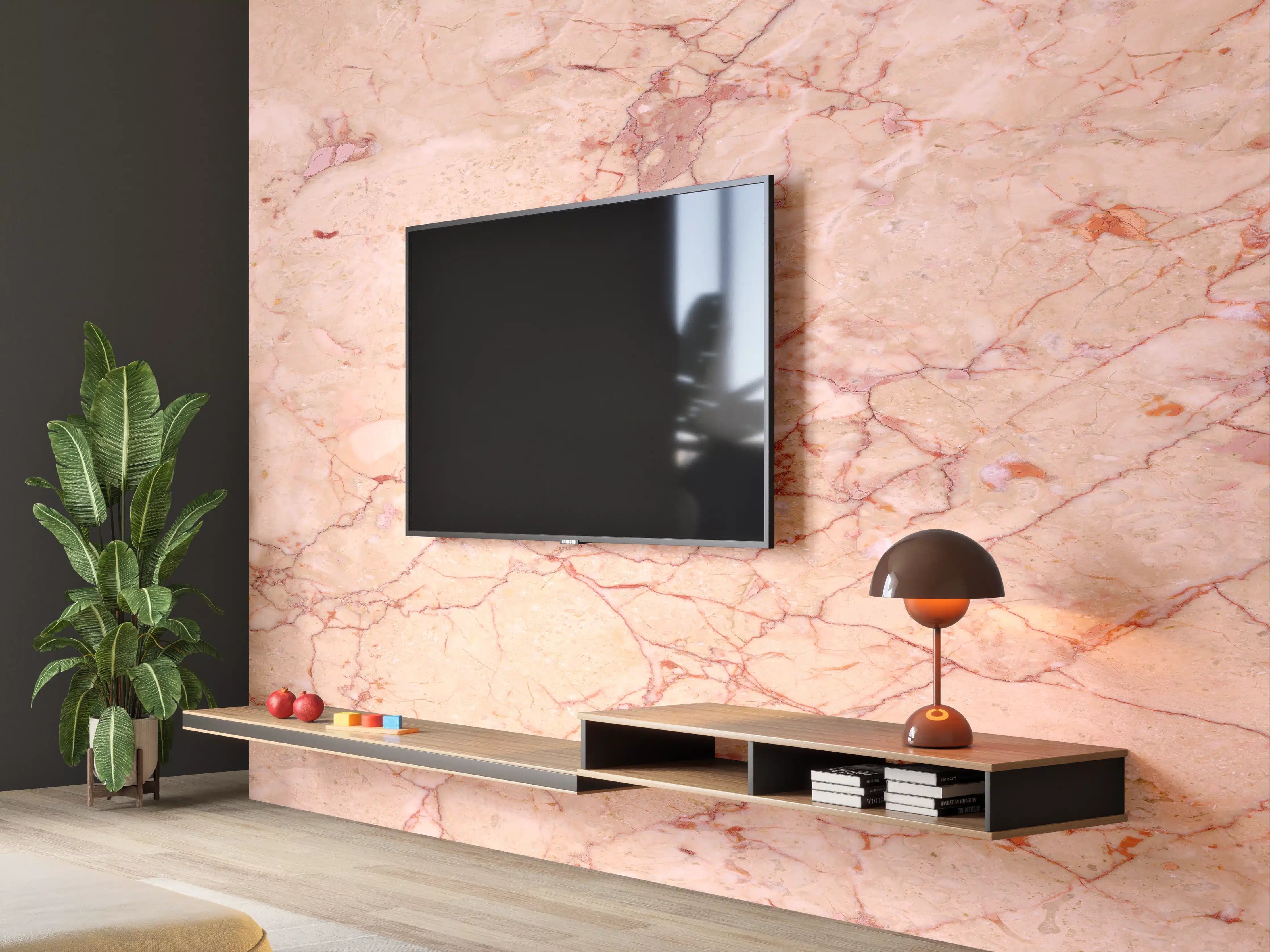 Wandverkleidung Wohnzimmer - Rosafarbener abstrakter Marmor