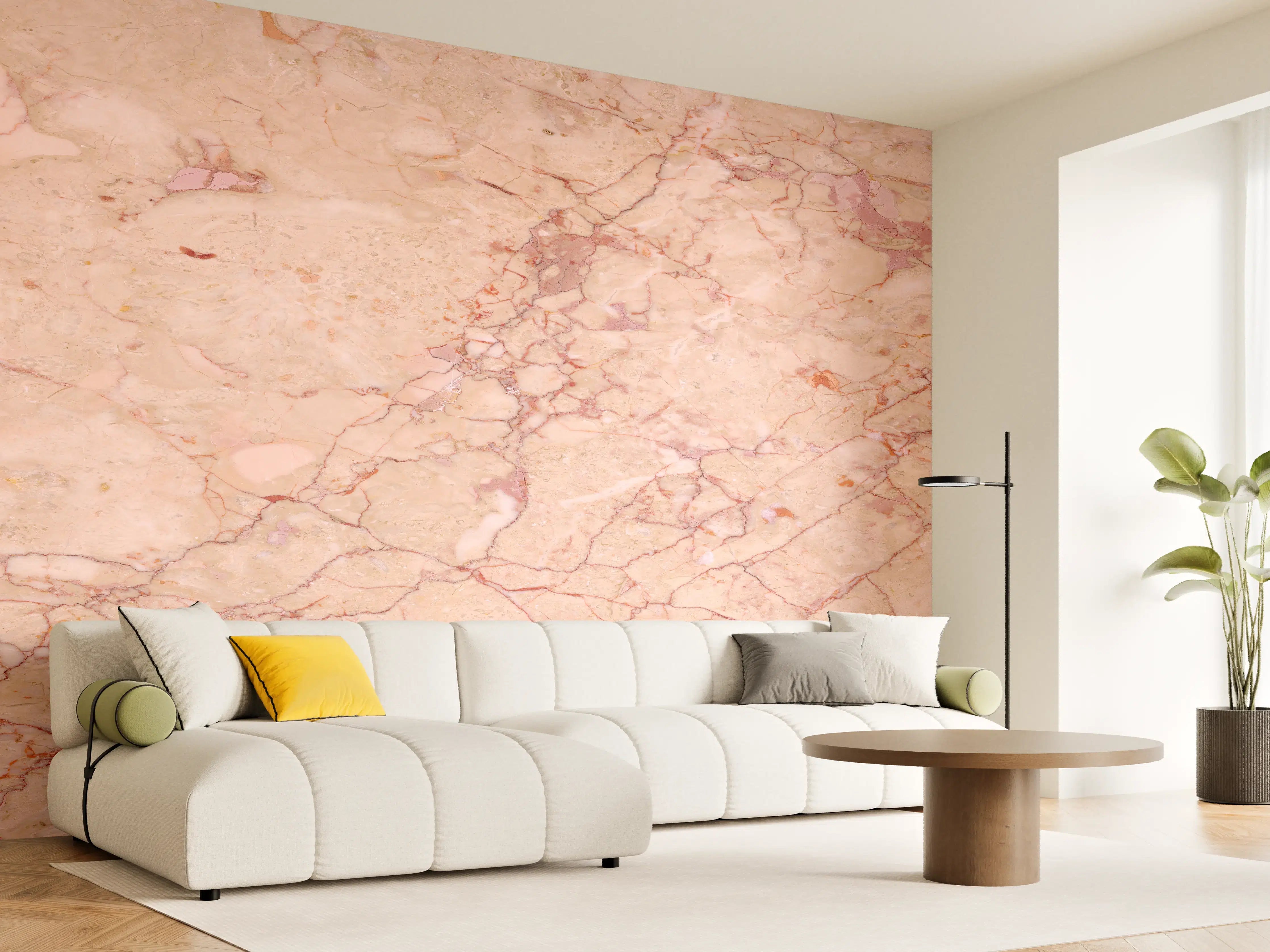 Wandverkleidung Wohnzimmer - Rosafarbener abstrakter Marmor