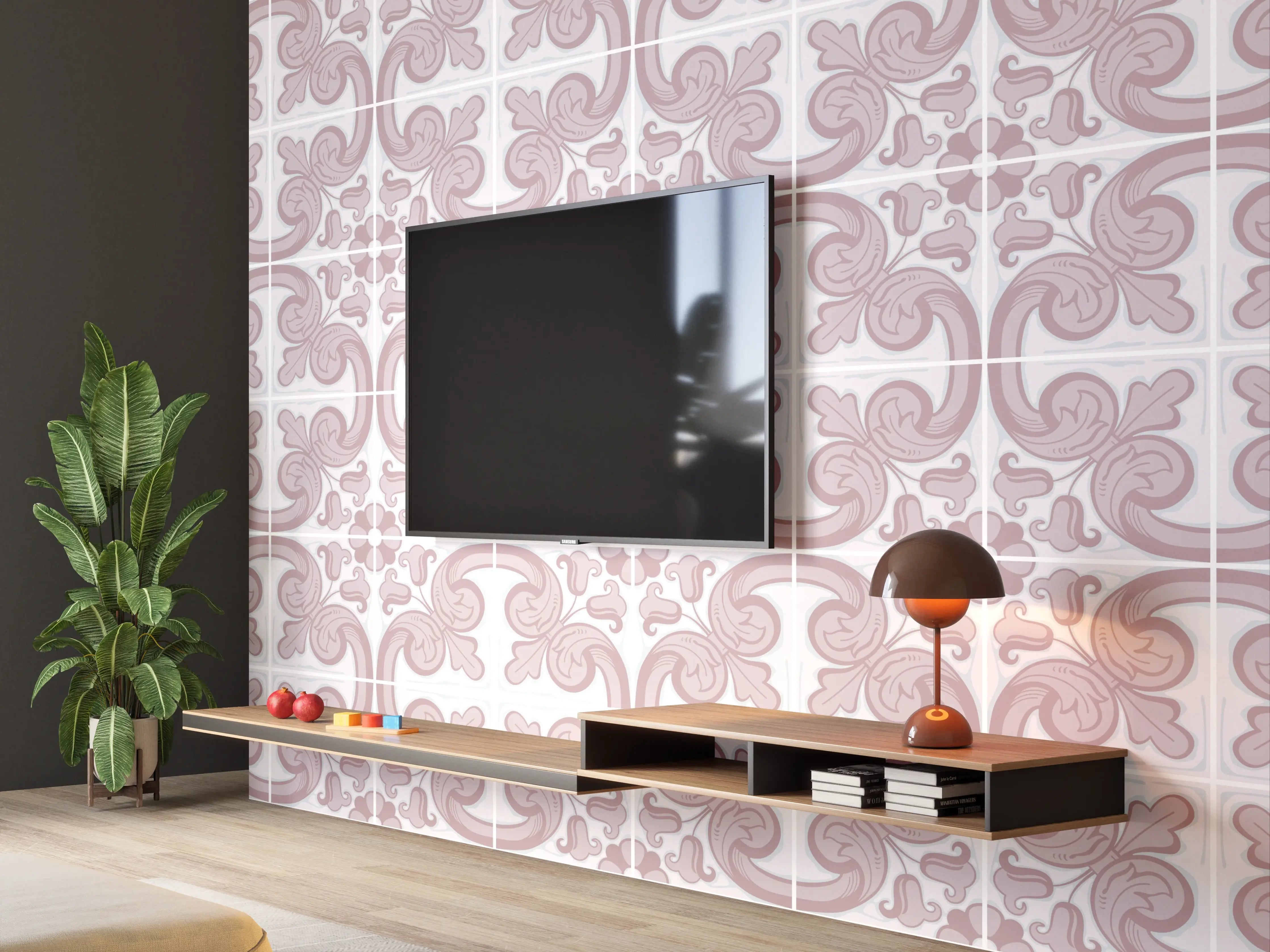 Wandverkleidung Wohnzimmer - Rosafarbenes Elefantenmuster