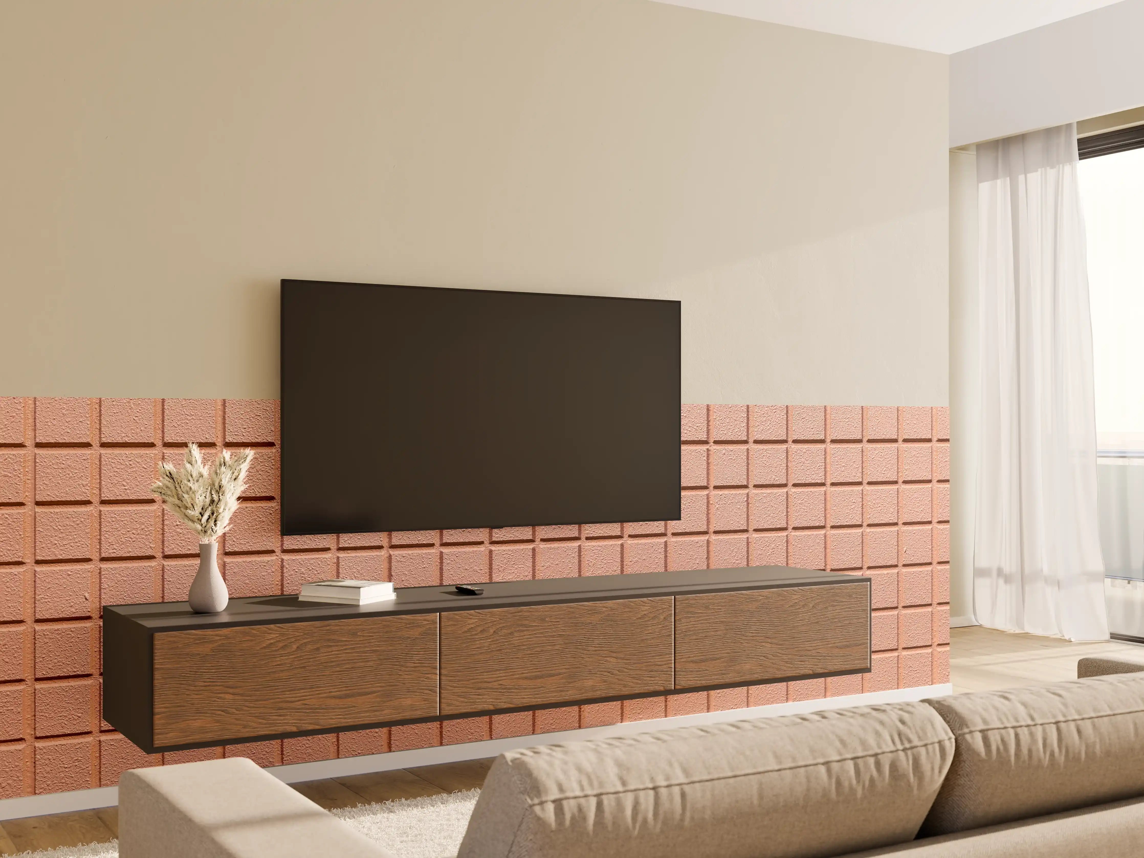 Wandverkleidung Wohnzimmer - Rosafarbige Steintextur