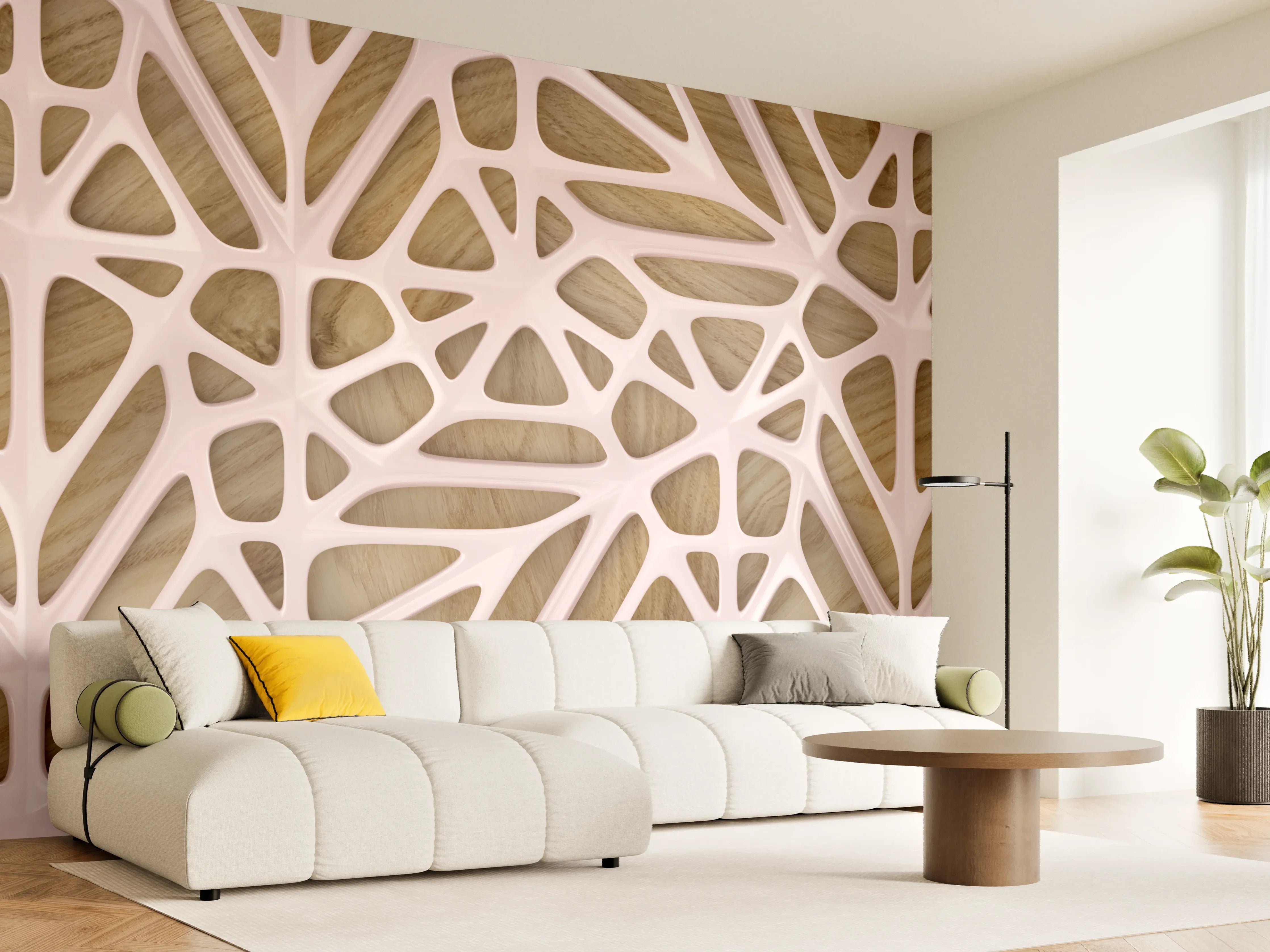 Wandverkleidung Wohnzimmer - Rosanes Gitter Muster