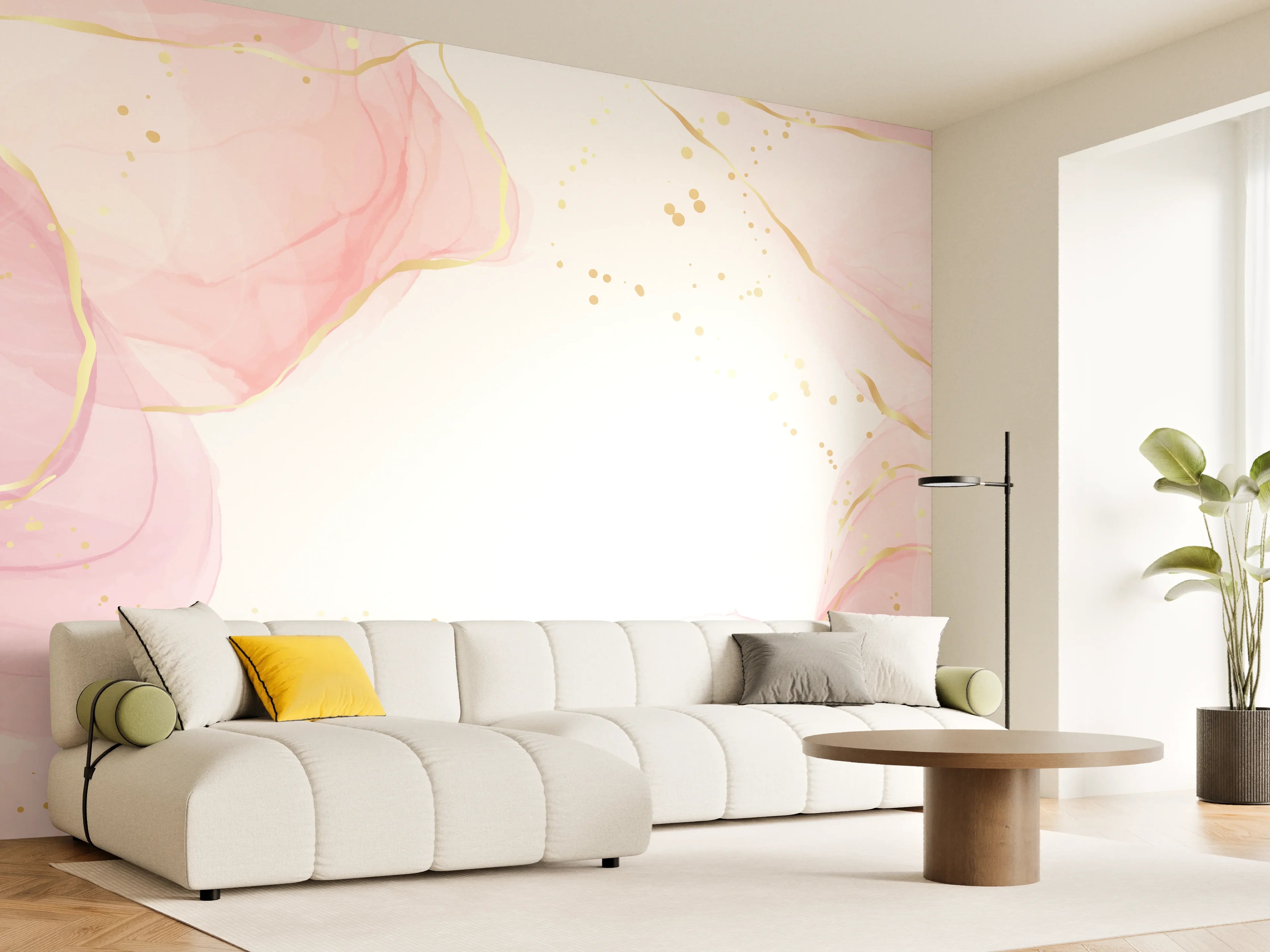Wandverkleidung Wohnzimmer - Rosé-Goldene Abstrakte Kunst