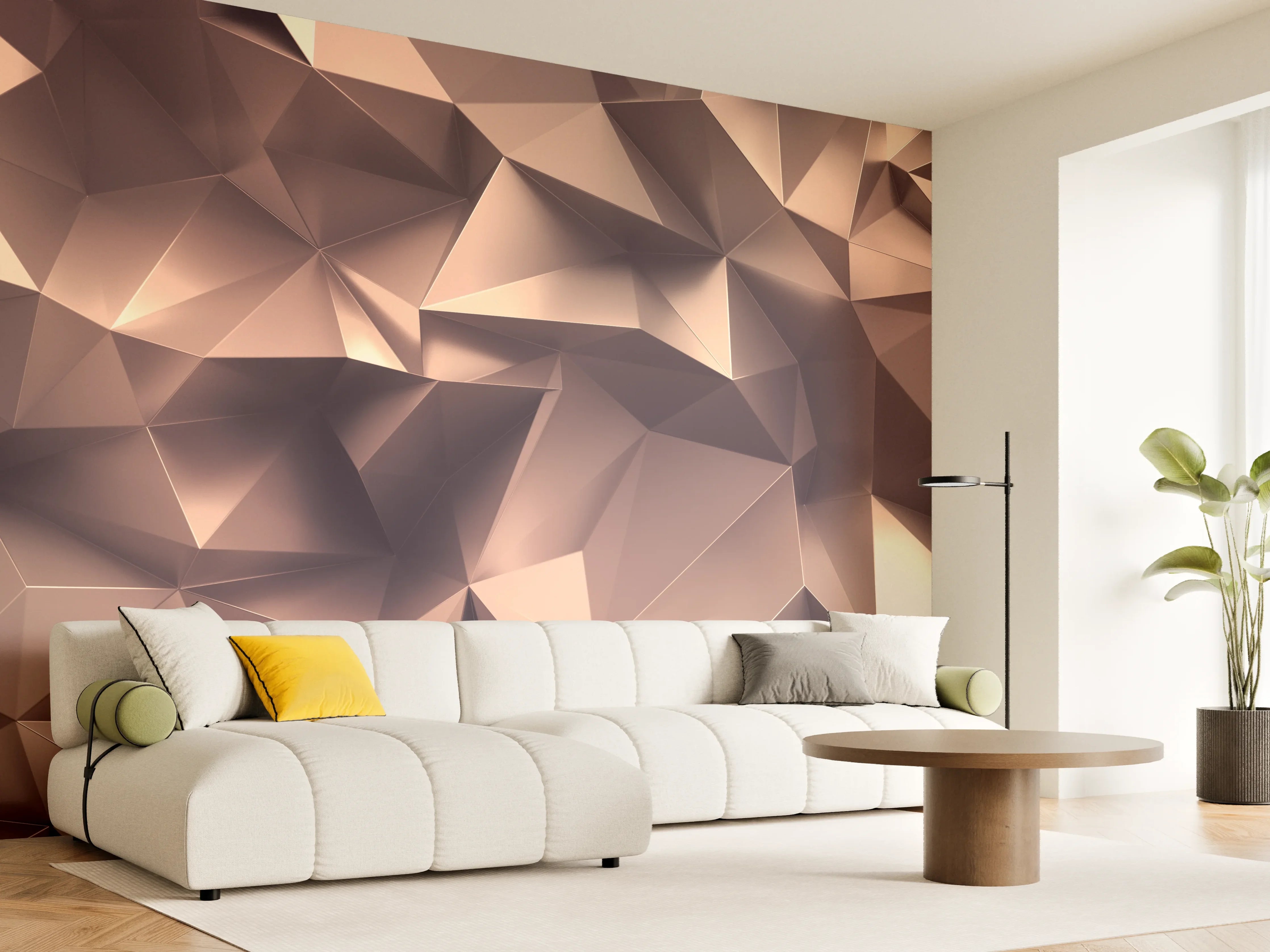 Wandverkleidung Wohnzimmer - Roségold Kristall-Polygon-Hintergrund