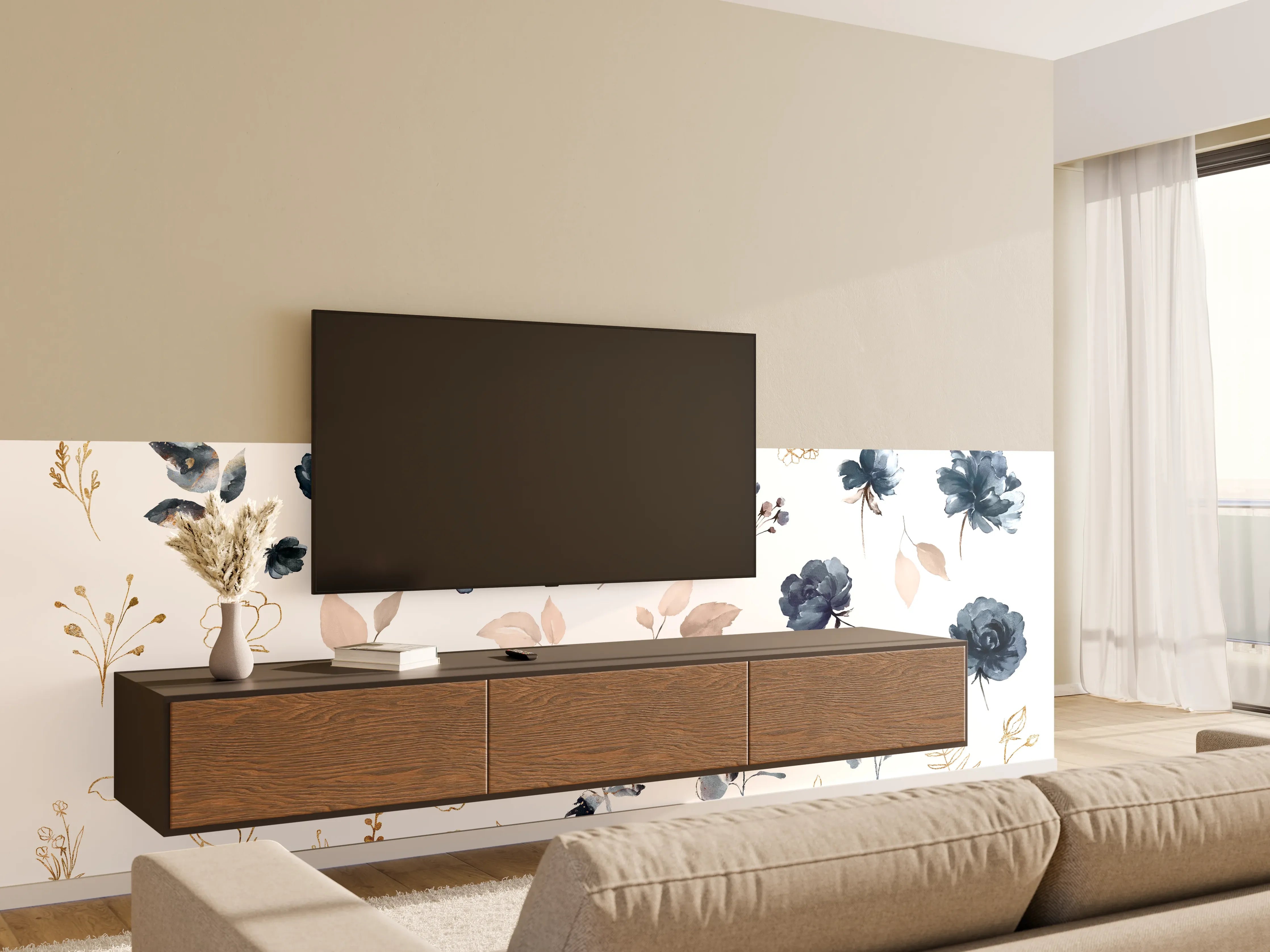 Wandverkleidung Wohnzimmer - Rosen im Aquarell-Design