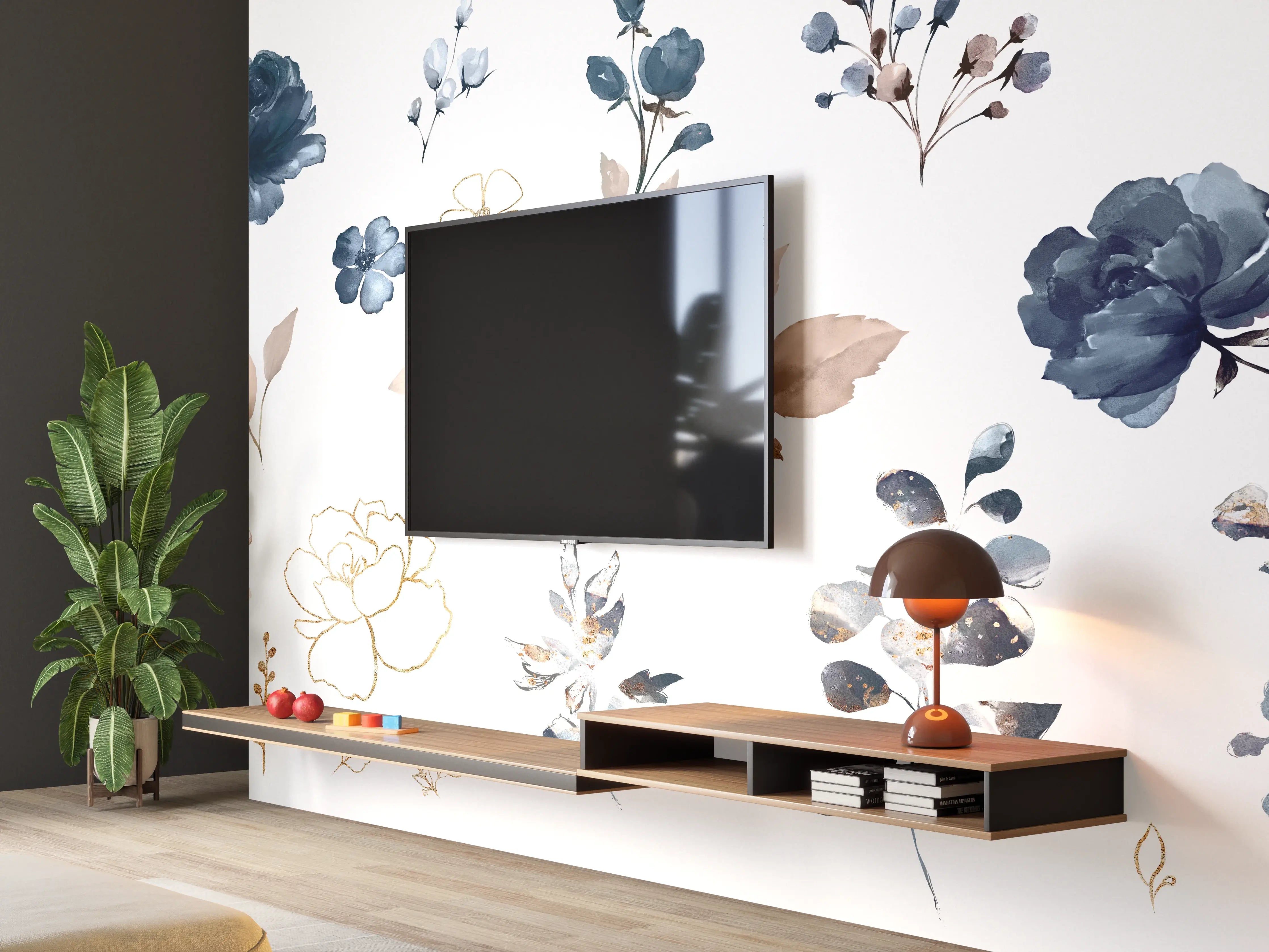 Wandverkleidung Wohnzimmer - Rosen im Aquarell-Design
