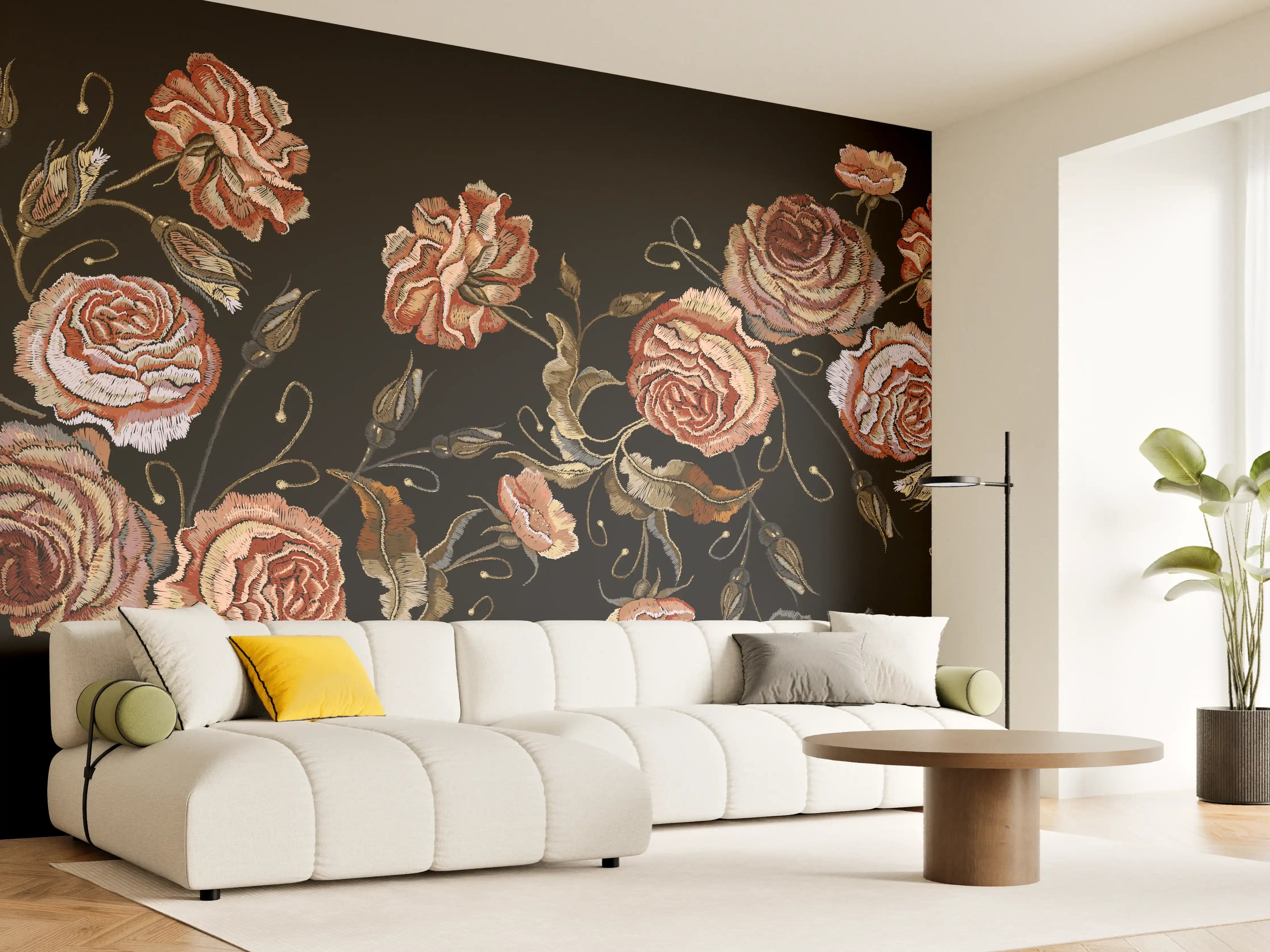 Wandverkleidung Wohnzimmer - Rosen in der Dunkelheit