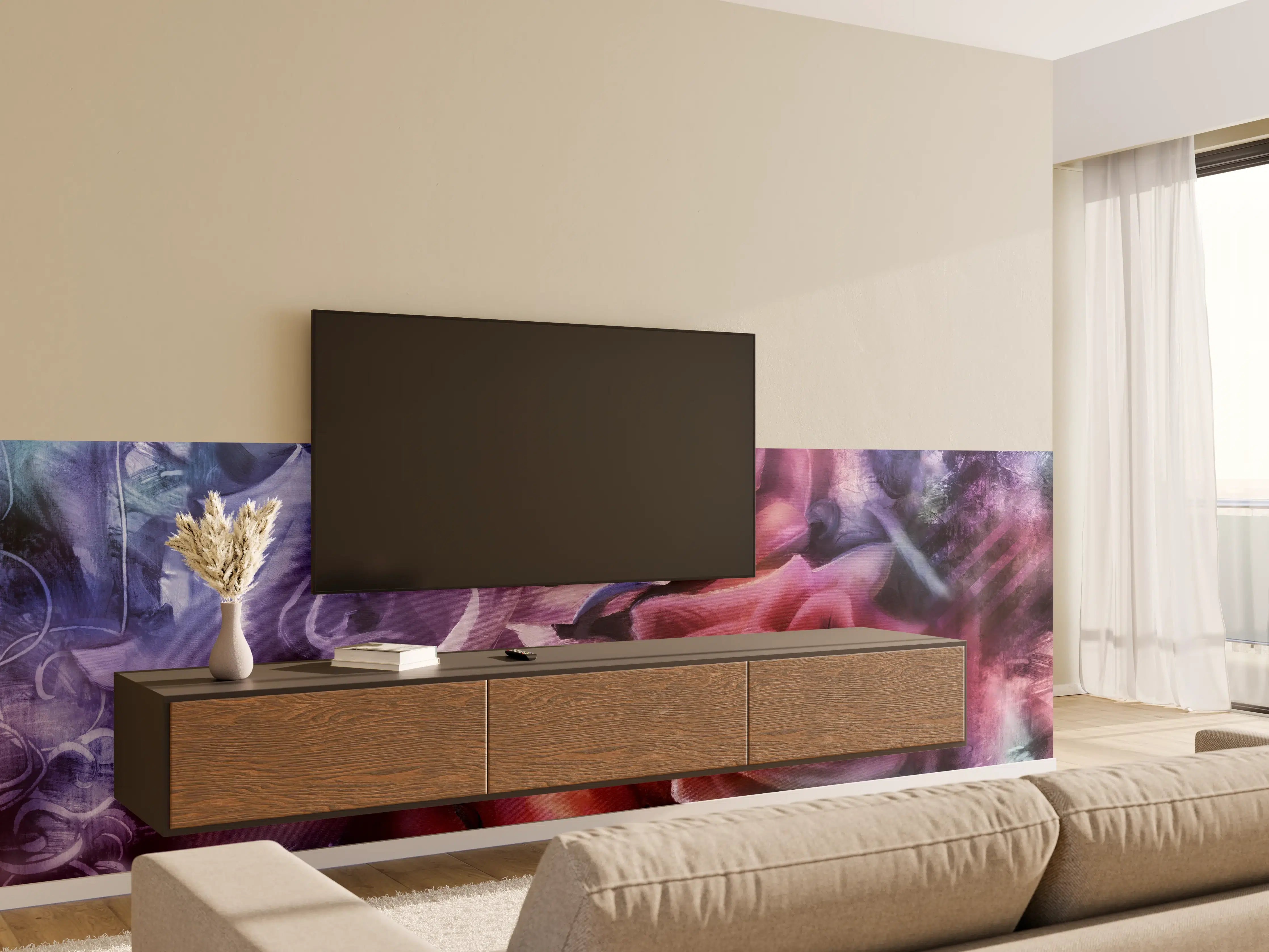 Wandverkleidung Wohnzimmer - Rosenmalerei