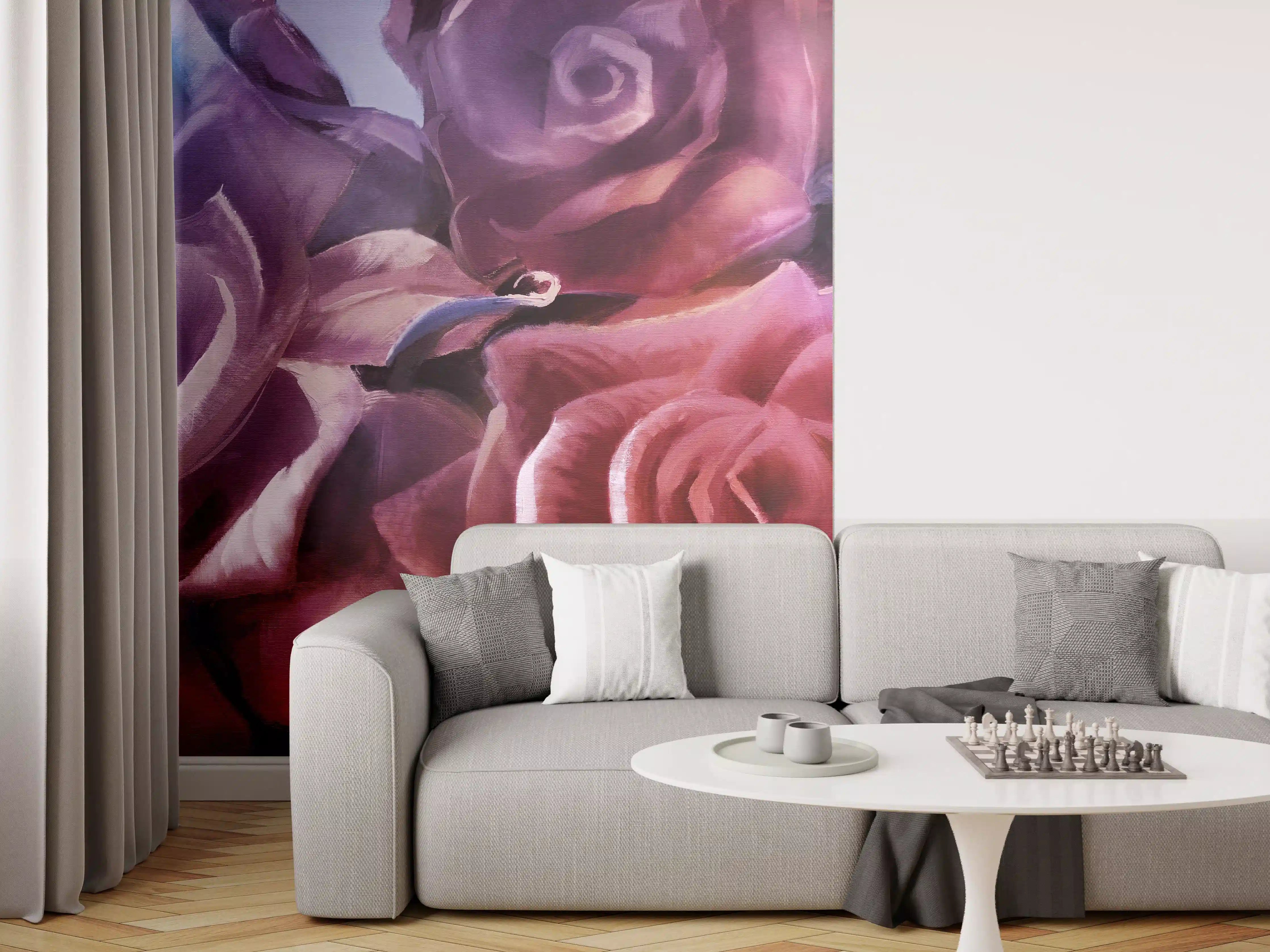 Wandverkleidung Wohnzimmer - Rosenmalerei
