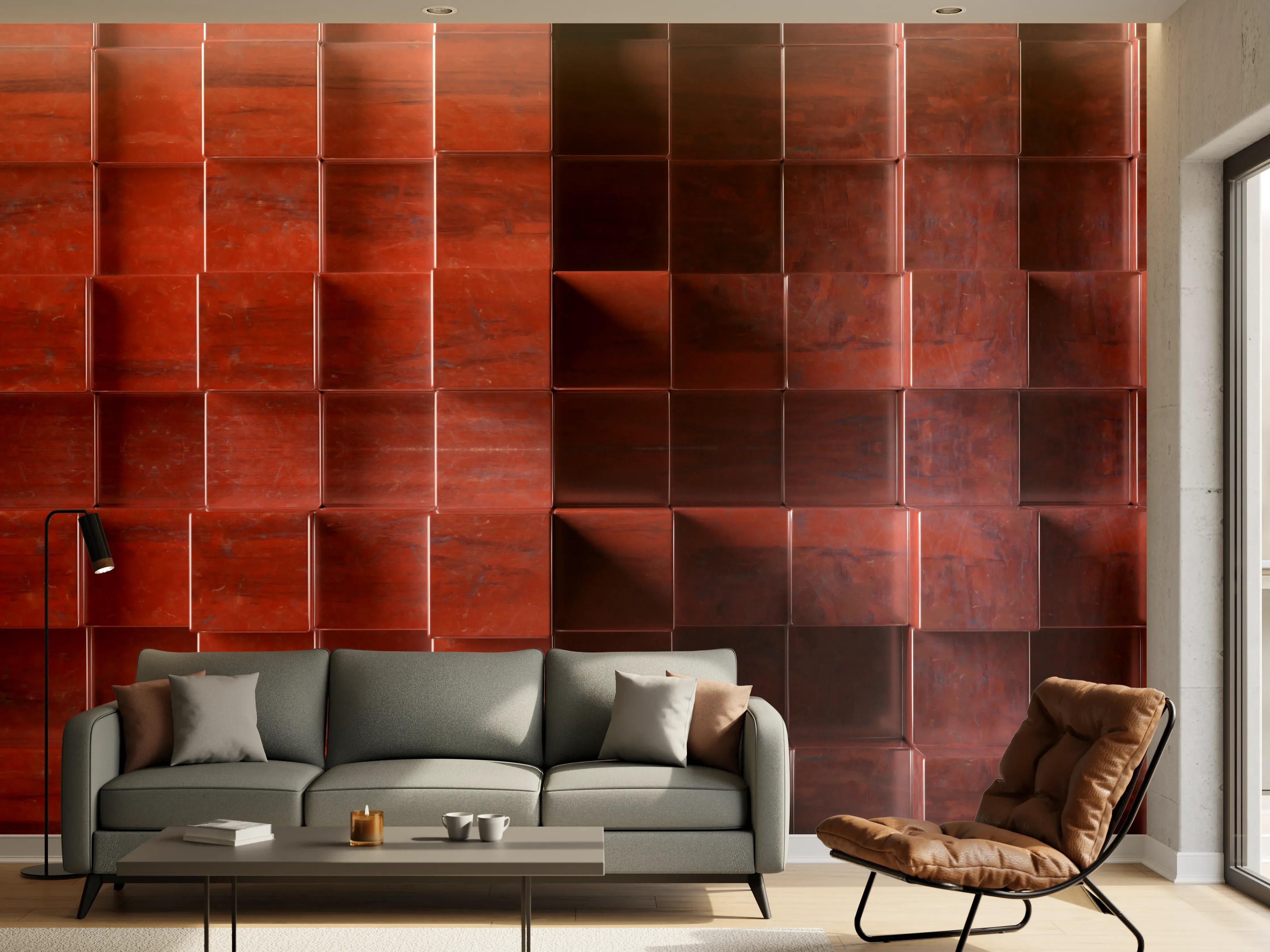 Wandverkleidung Wohnzimmer - Rostige Metallwürfel Textur