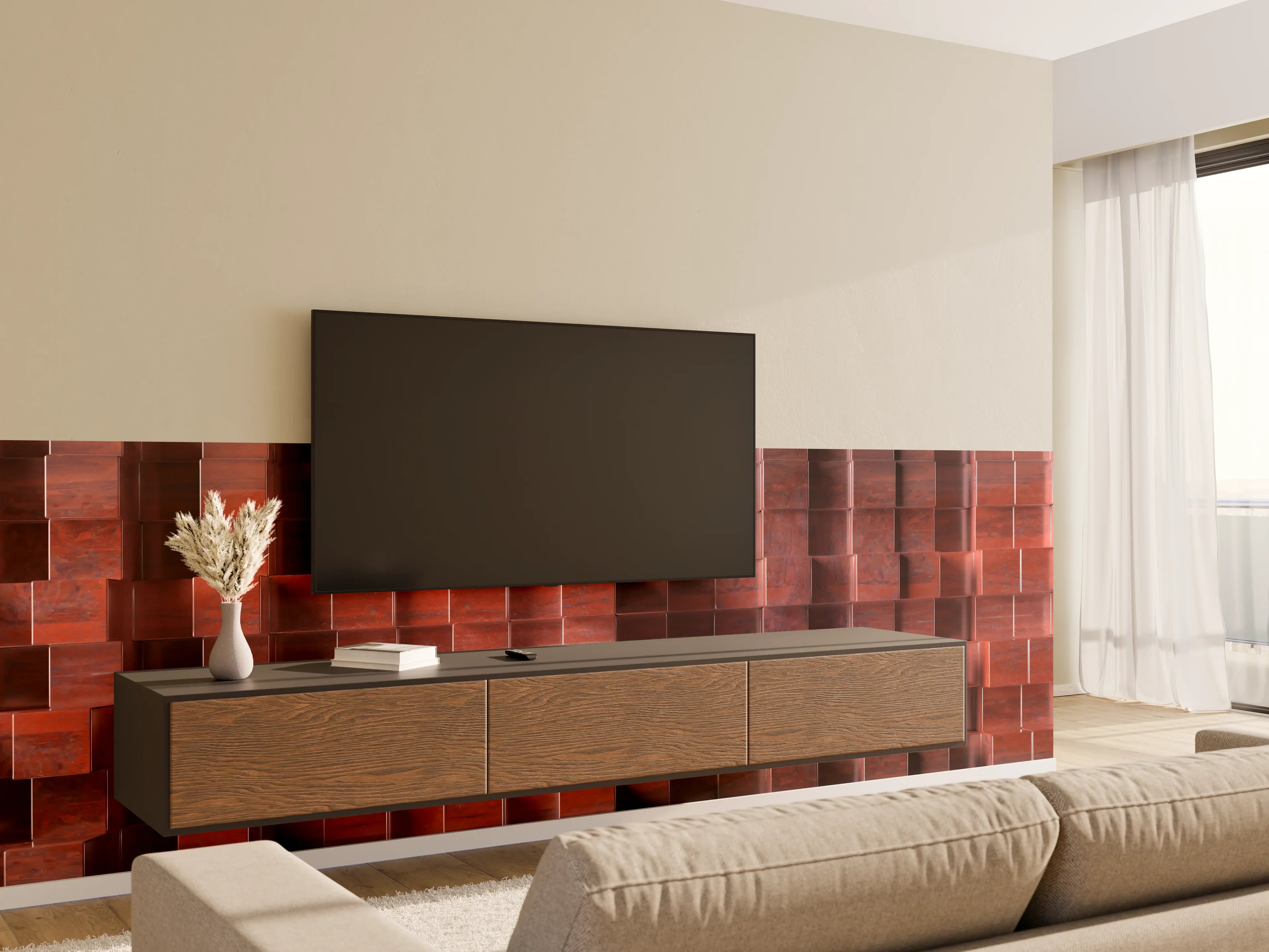 Wandverkleidung Wohnzimmer - Rostige Metallwürfel Textur