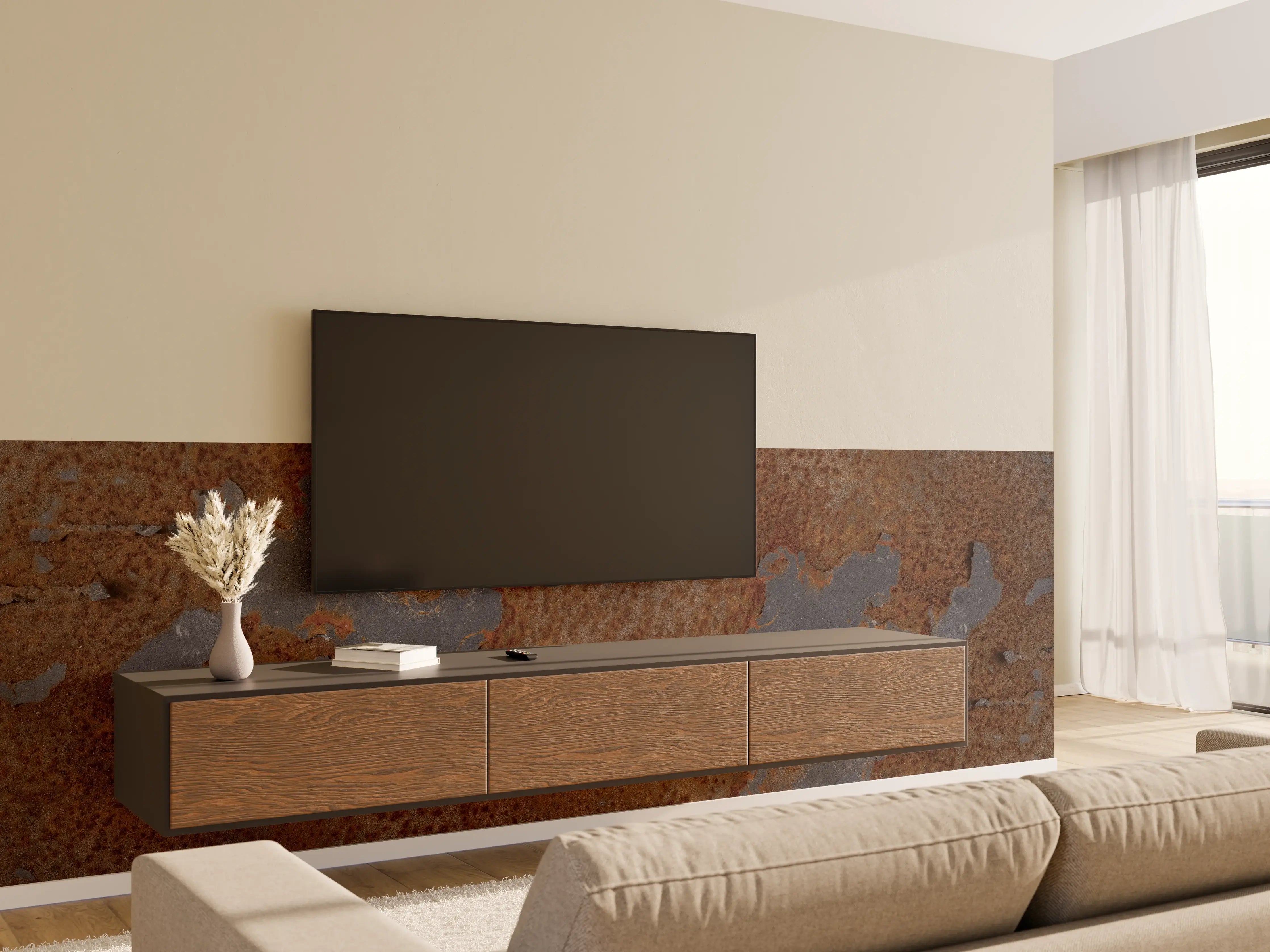 Wandverkleidung Wohnzimmer - Rostiges Metall im Grunge-Stil
