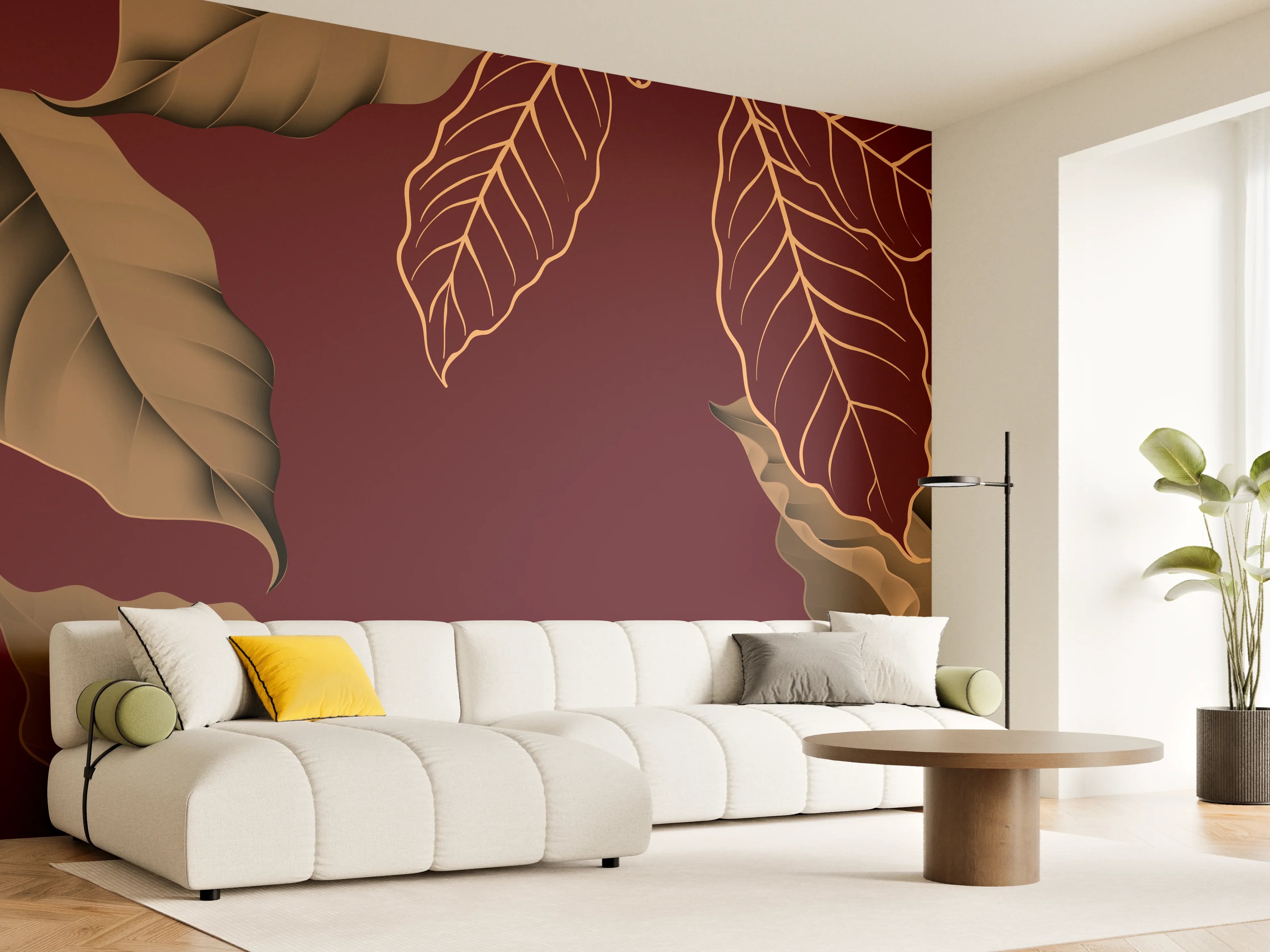 Wandverkleidung Wohnzimmer - Rot-Braune Blätter