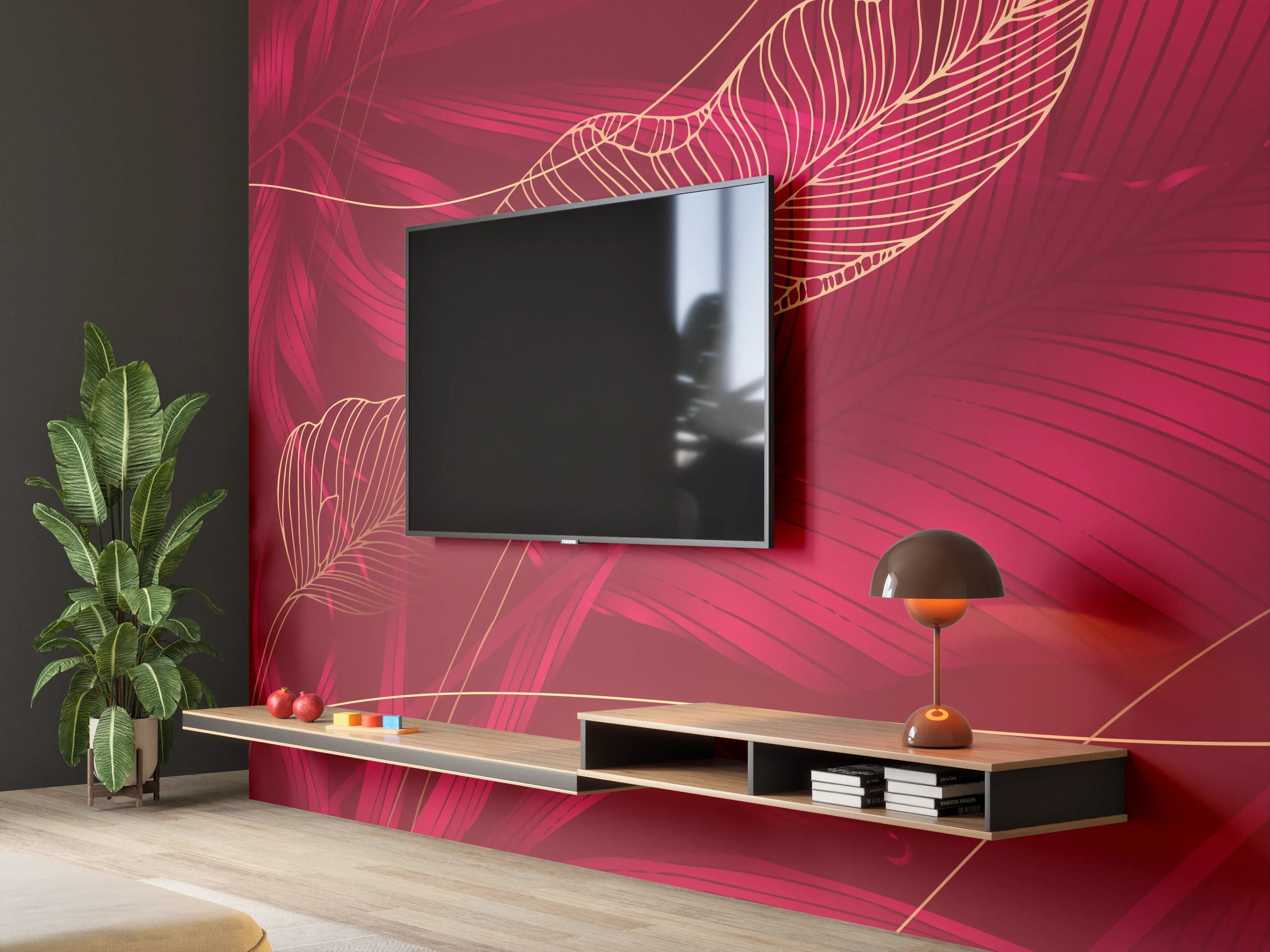 Wandverkleidung Wohnzimmer - Rote Florale Muster Textur