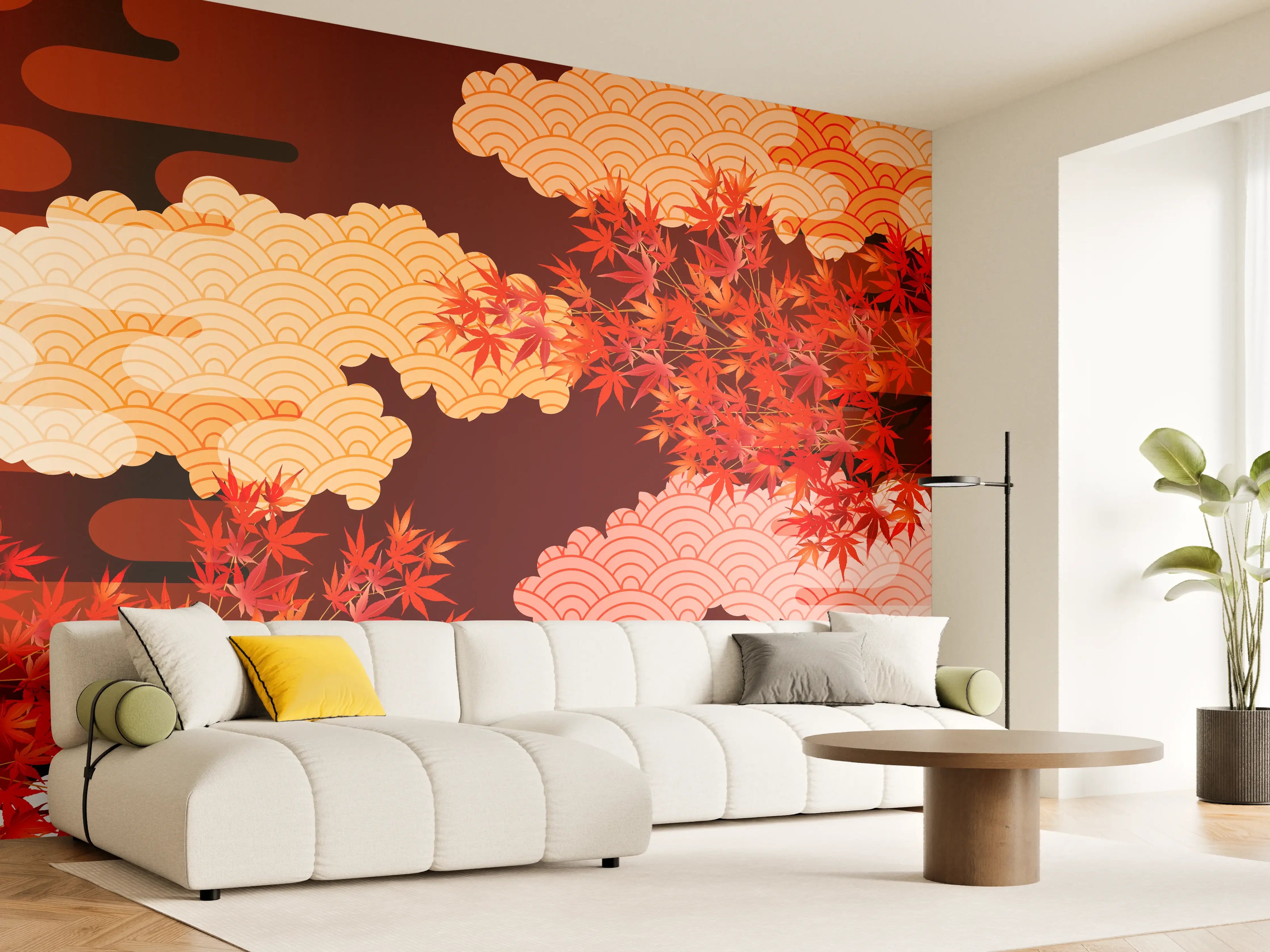 Wandverkleidung Wohnzimmer - Rote Herbstlaub-Szene