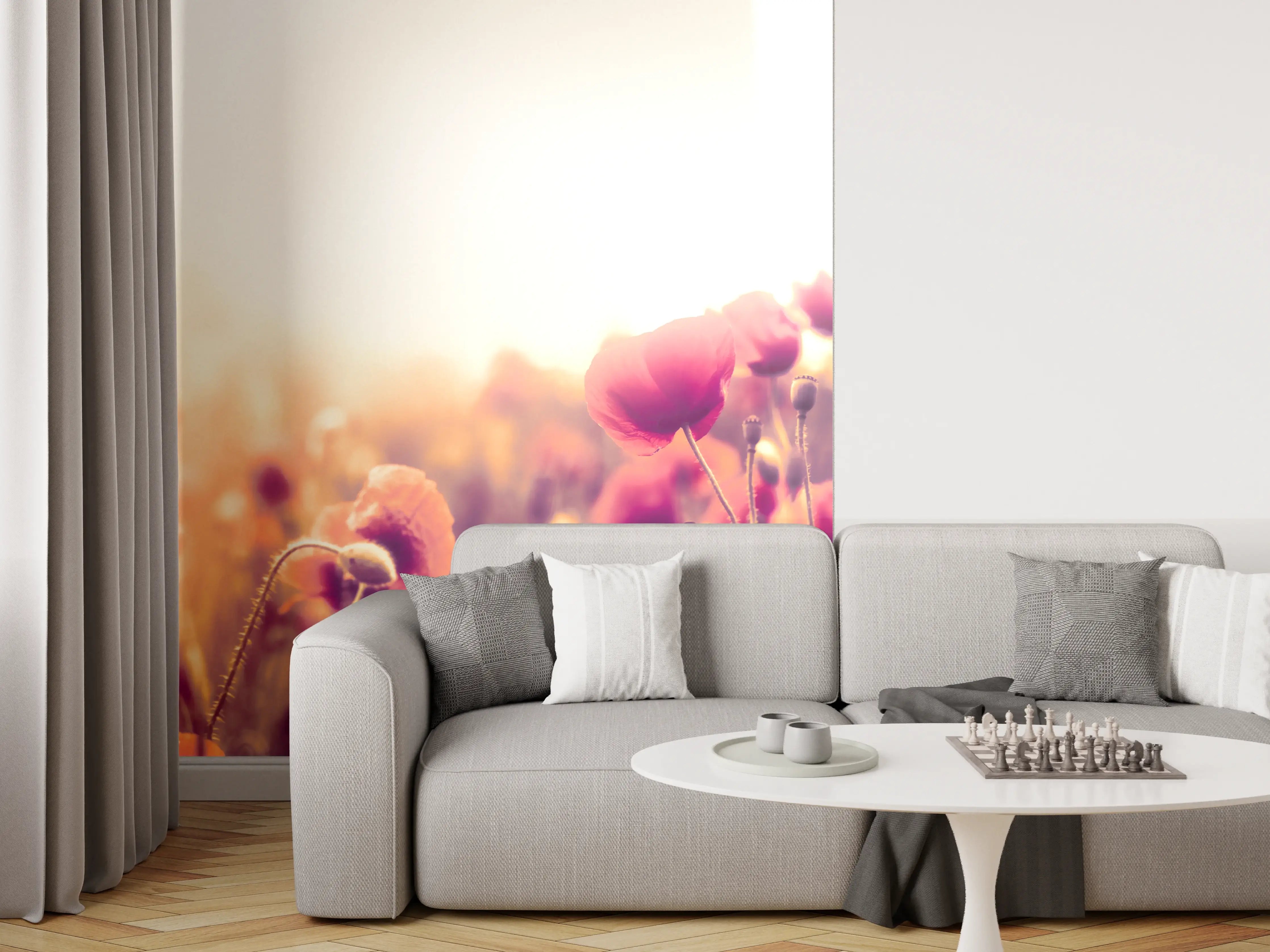 Wandverkleidung Wohnzimmer - Rote Mohnblumen in der Sonne