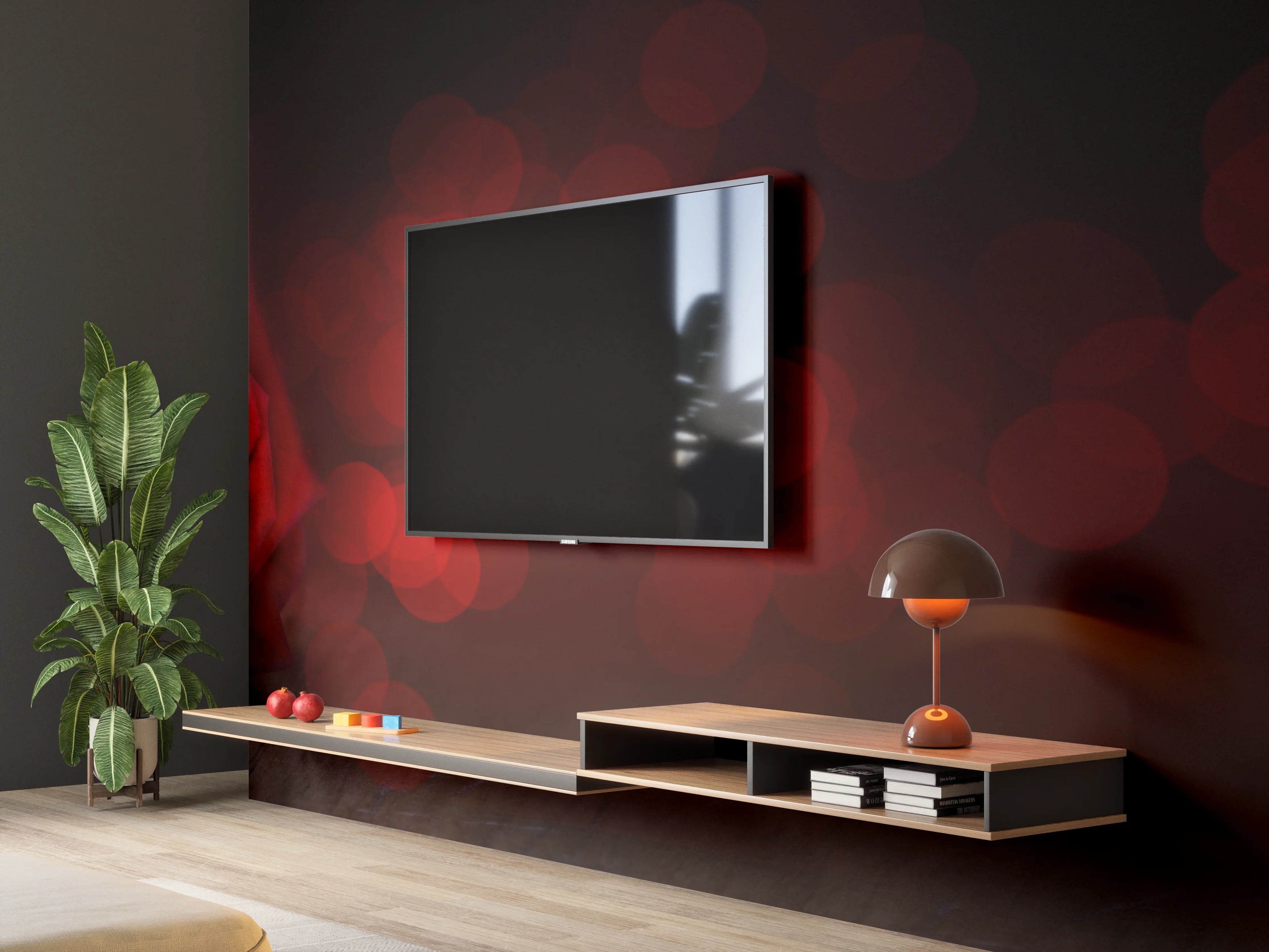Wandverkleidung Wohnzimmer - Rote Rose auf schwarzem Hintergrund