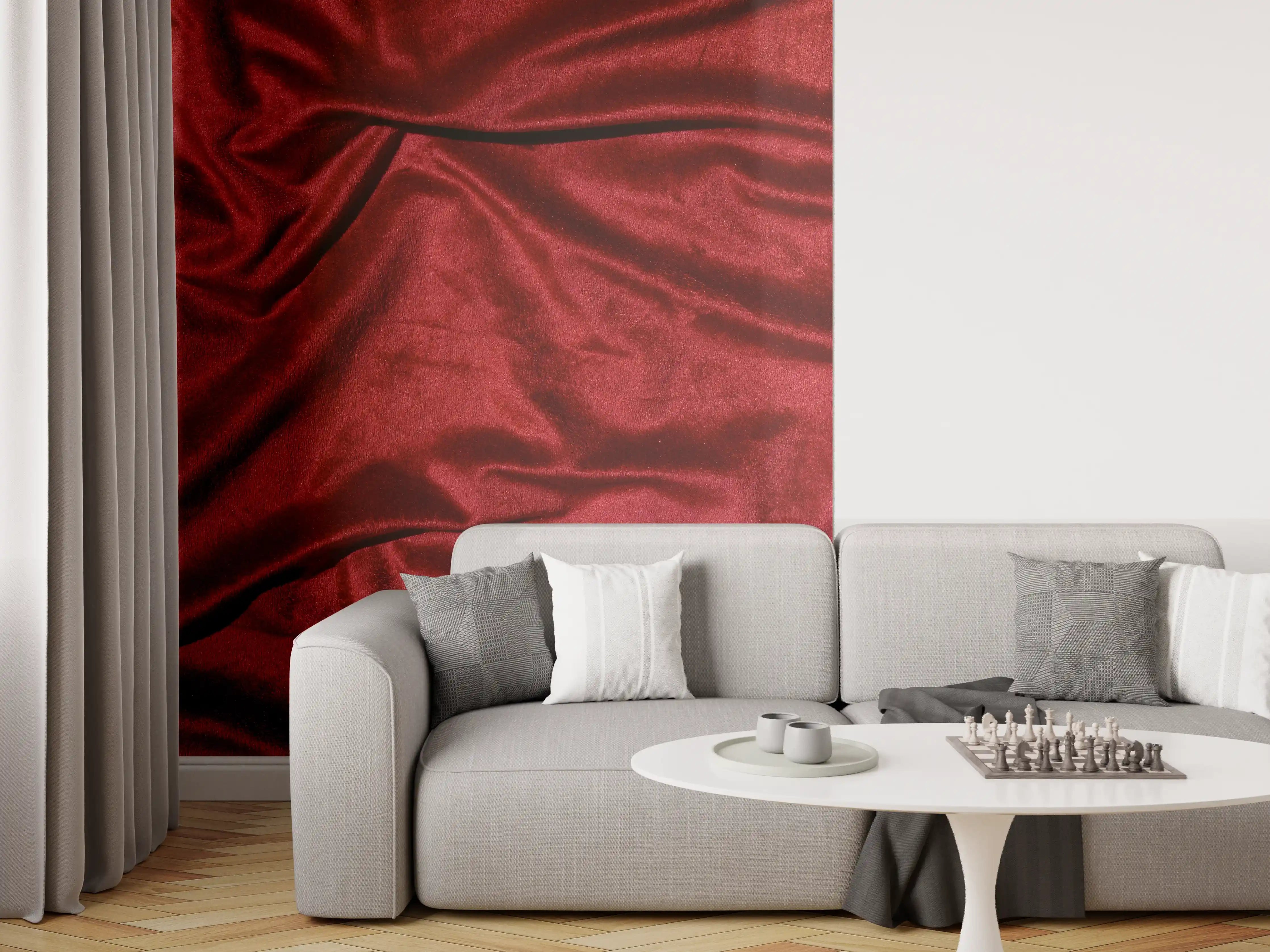 Wandverkleidung Wohnzimmer - Rote Satin Seide
