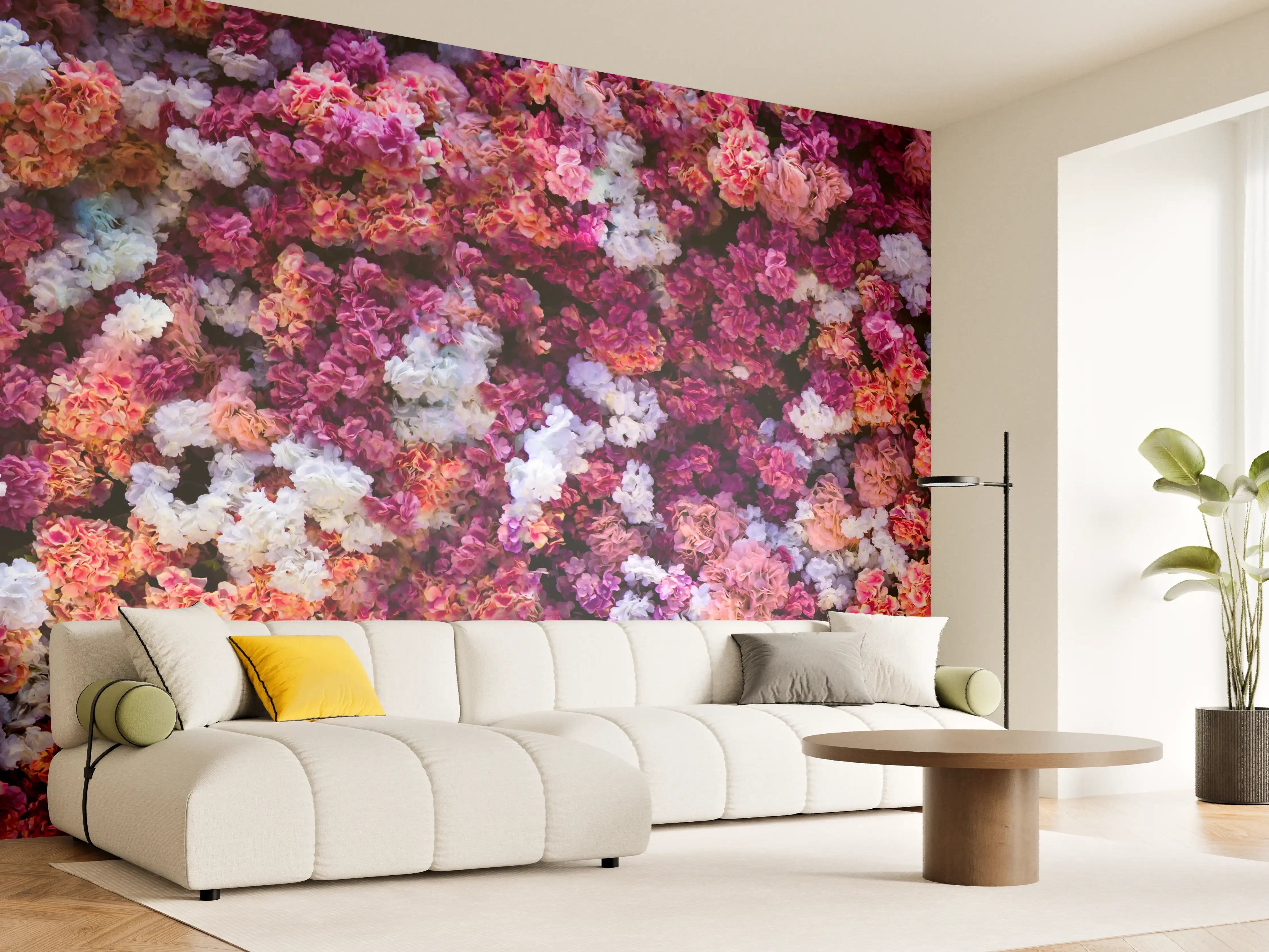 Wandverkleidung Wohnzimmer - Rote-Weiße Blumenwand Natur