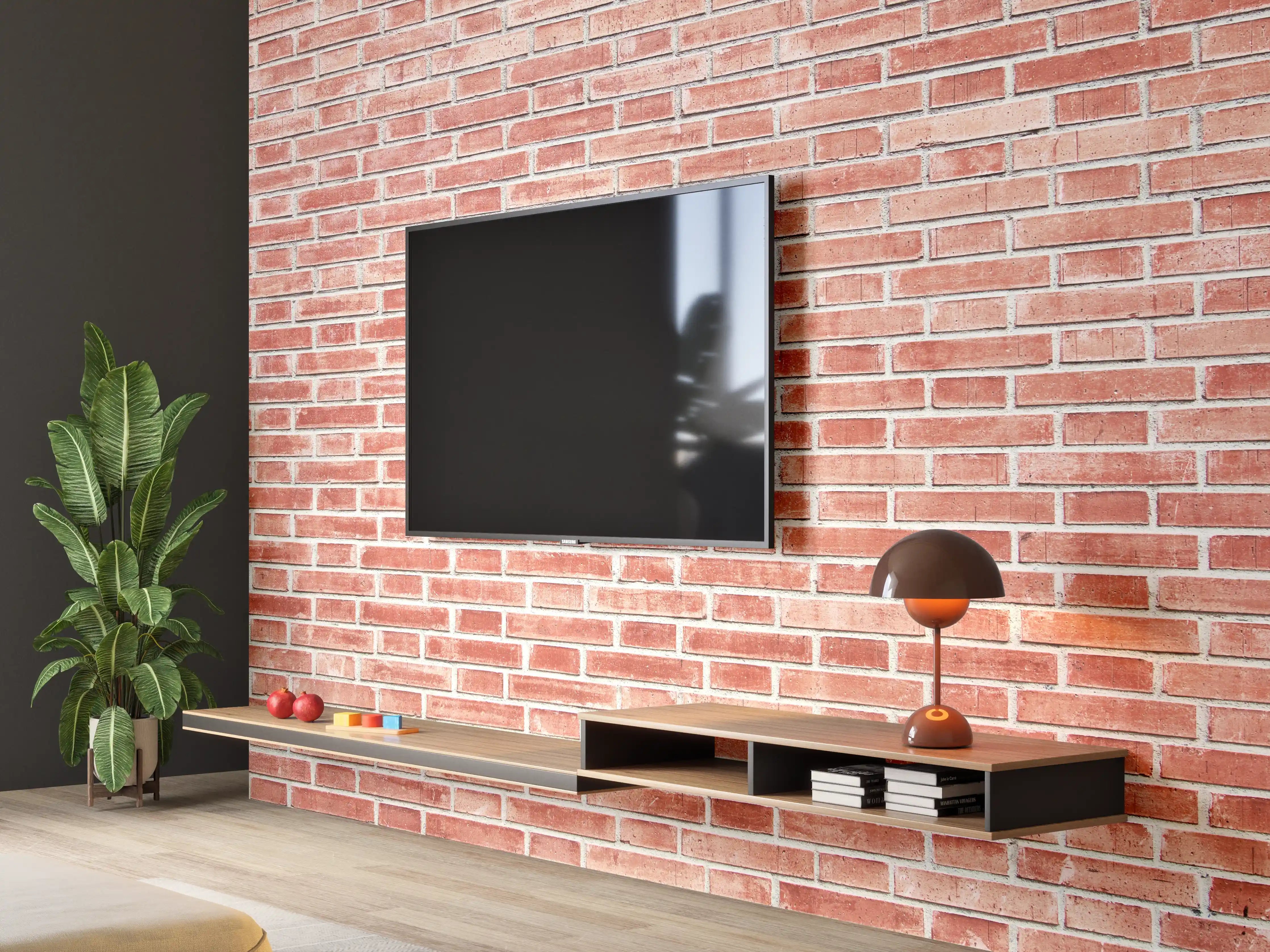 Wandverkleidung Wohnzimmer - Rote rissige Backsteinmauertextur