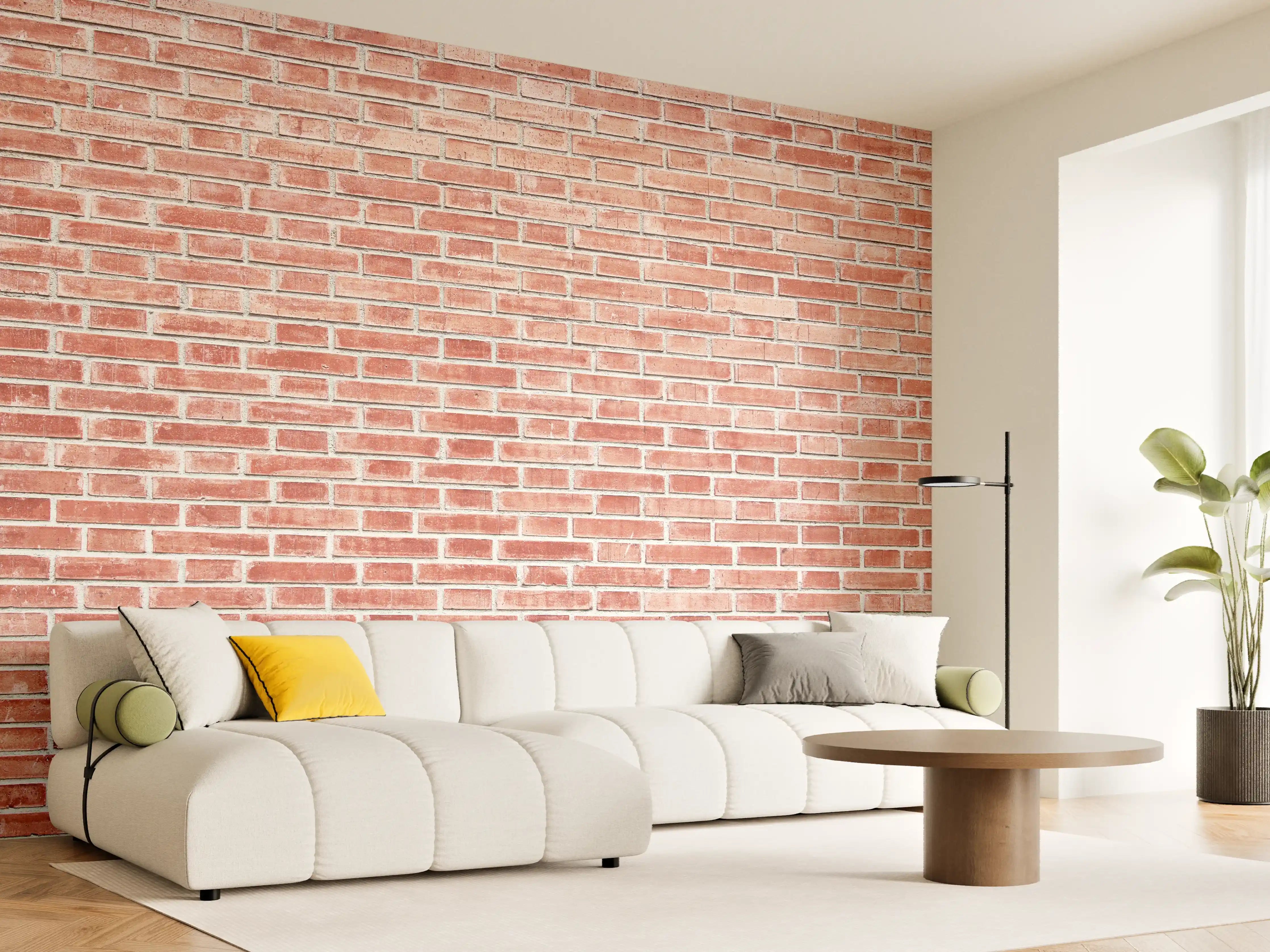 Wandverkleidung Wohnzimmer - Rote rissige Backsteinmauertextur