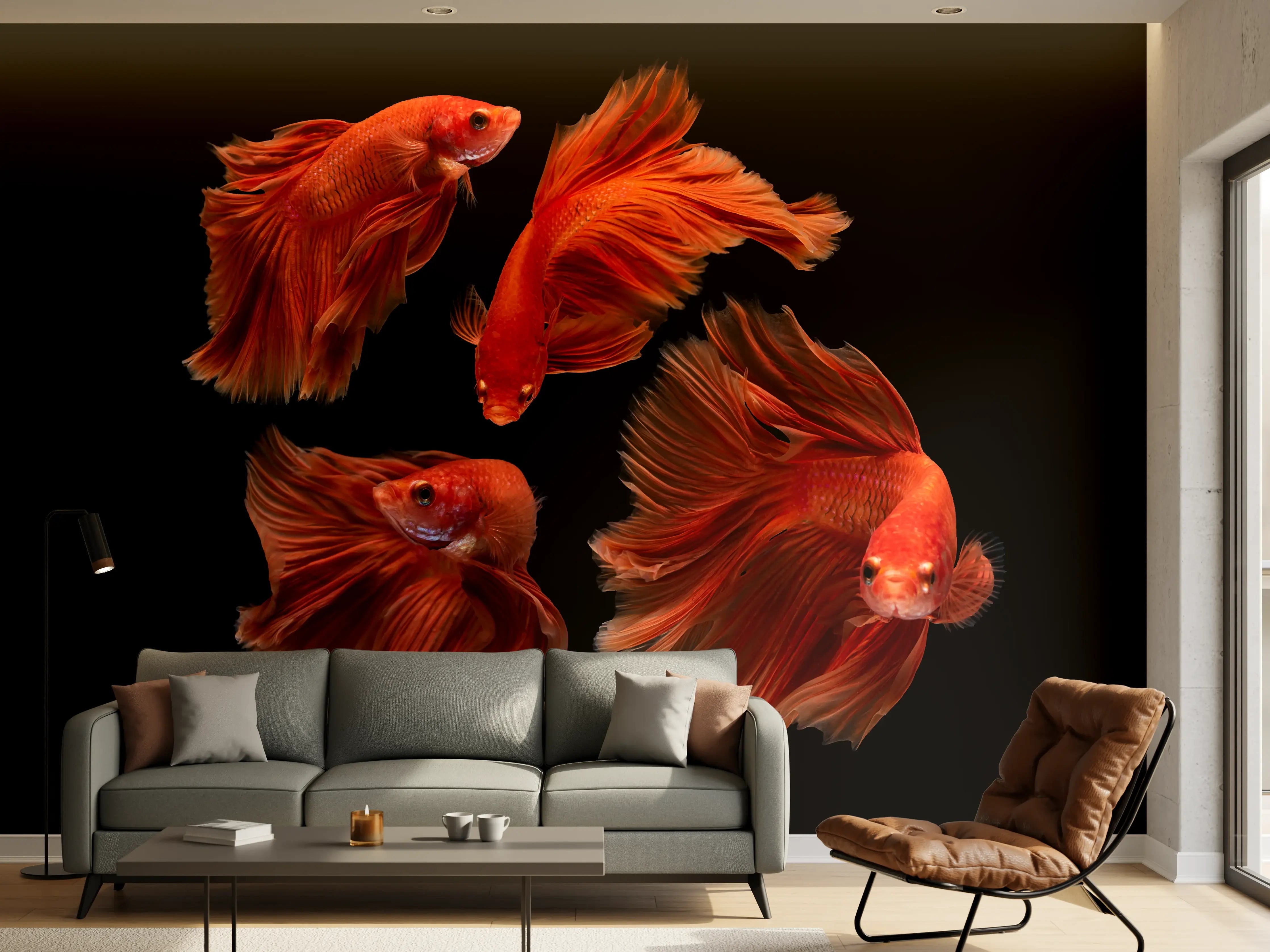 Wandverkleidung Wohnzimmer - Roter Betta Fisch