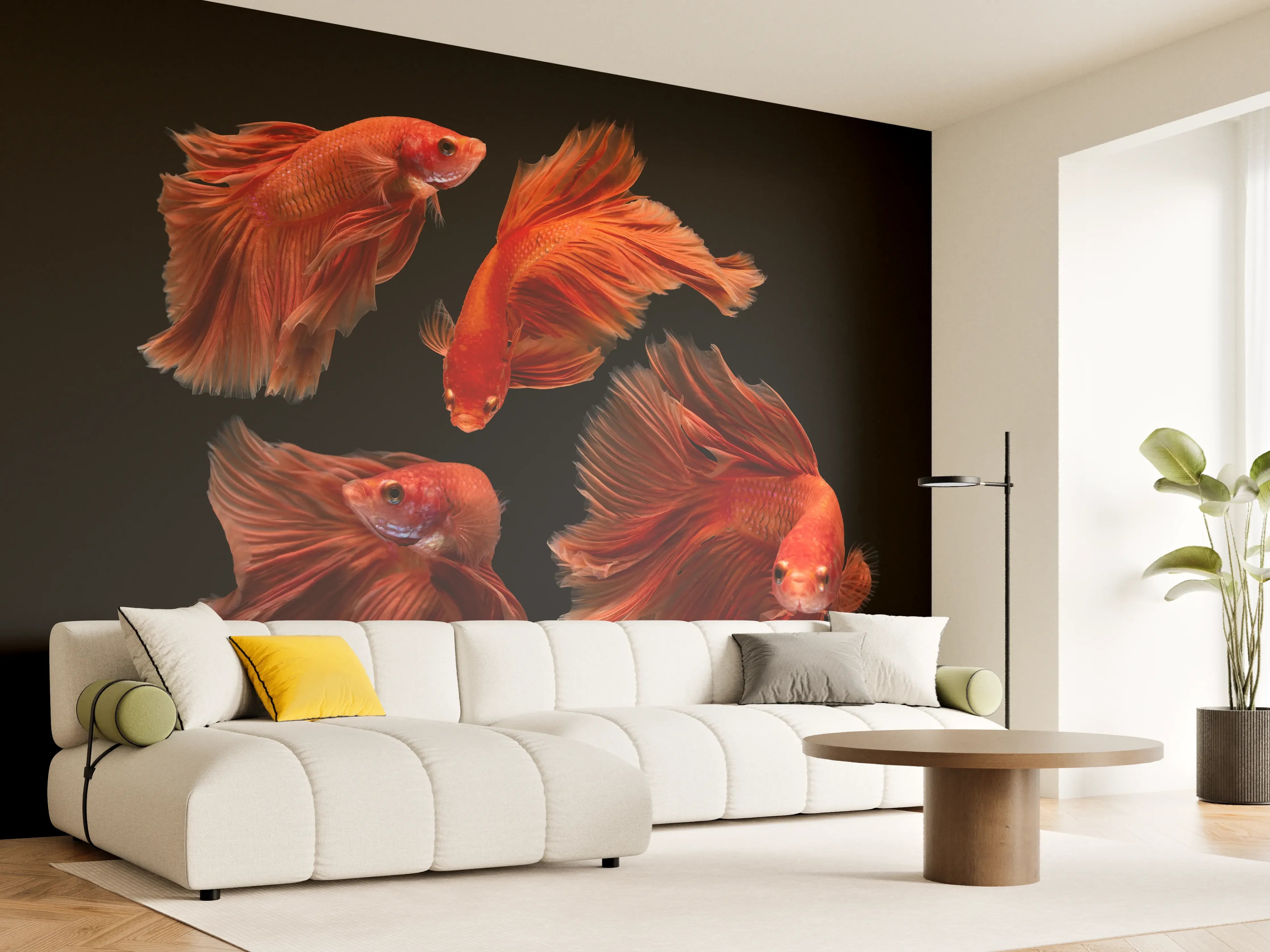 Wandverkleidung Wohnzimmer - Roter Betta Fisch