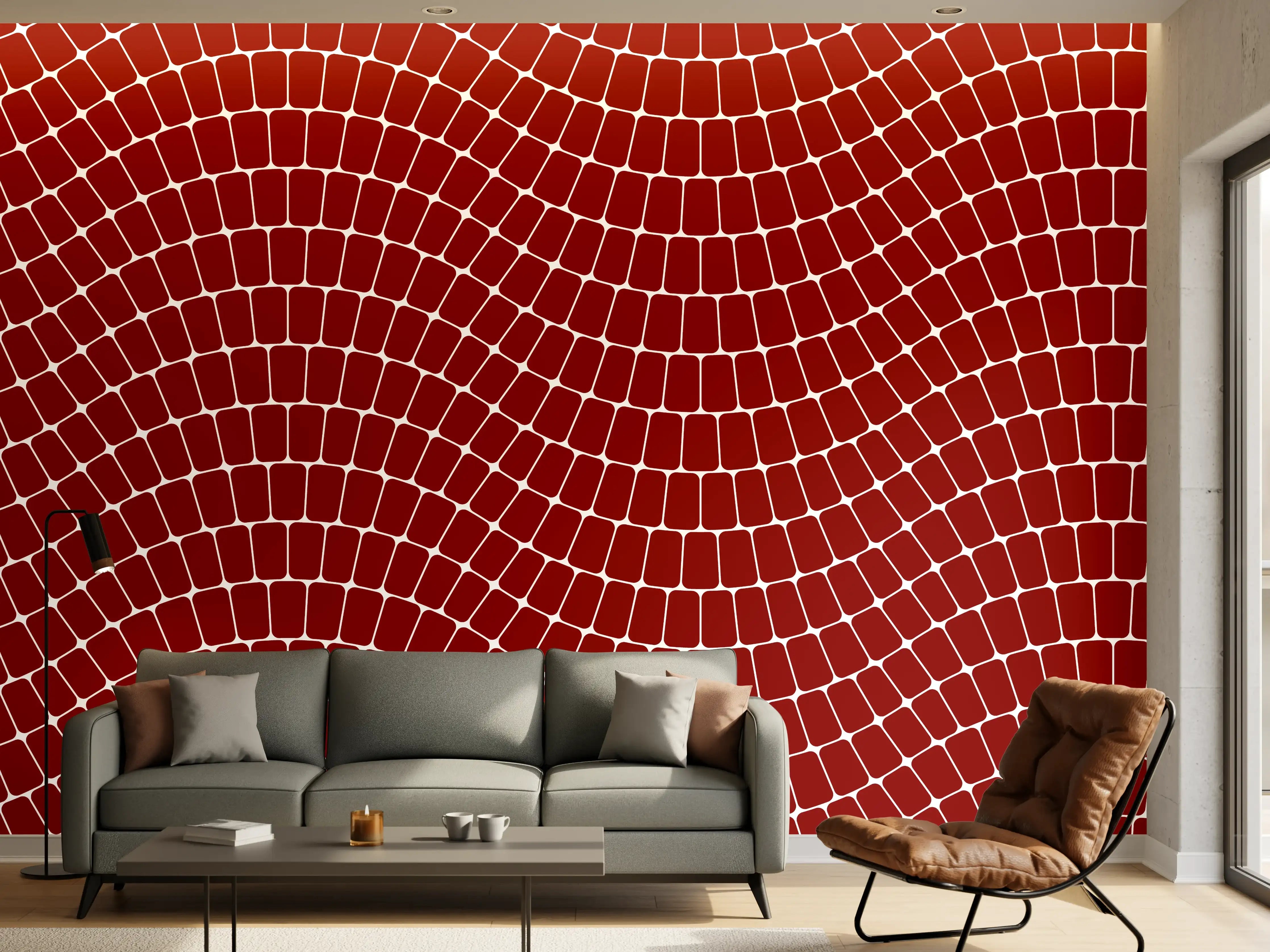 Wandverkleidung Wohnzimmer - Roter Mosaik-Tapetenmuster