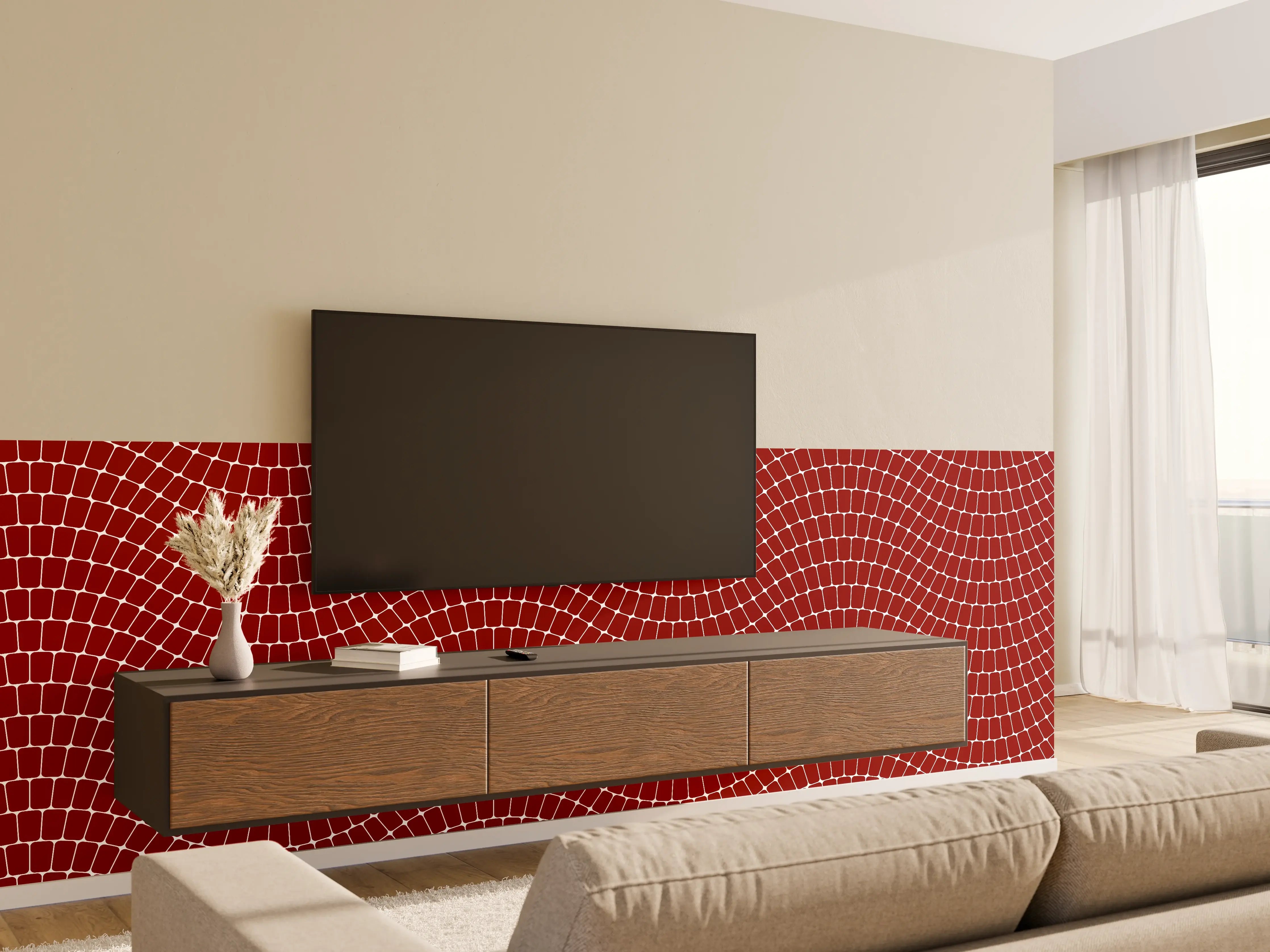 Wandverkleidung Wohnzimmer - Roter Mosaik-Tapetenmuster