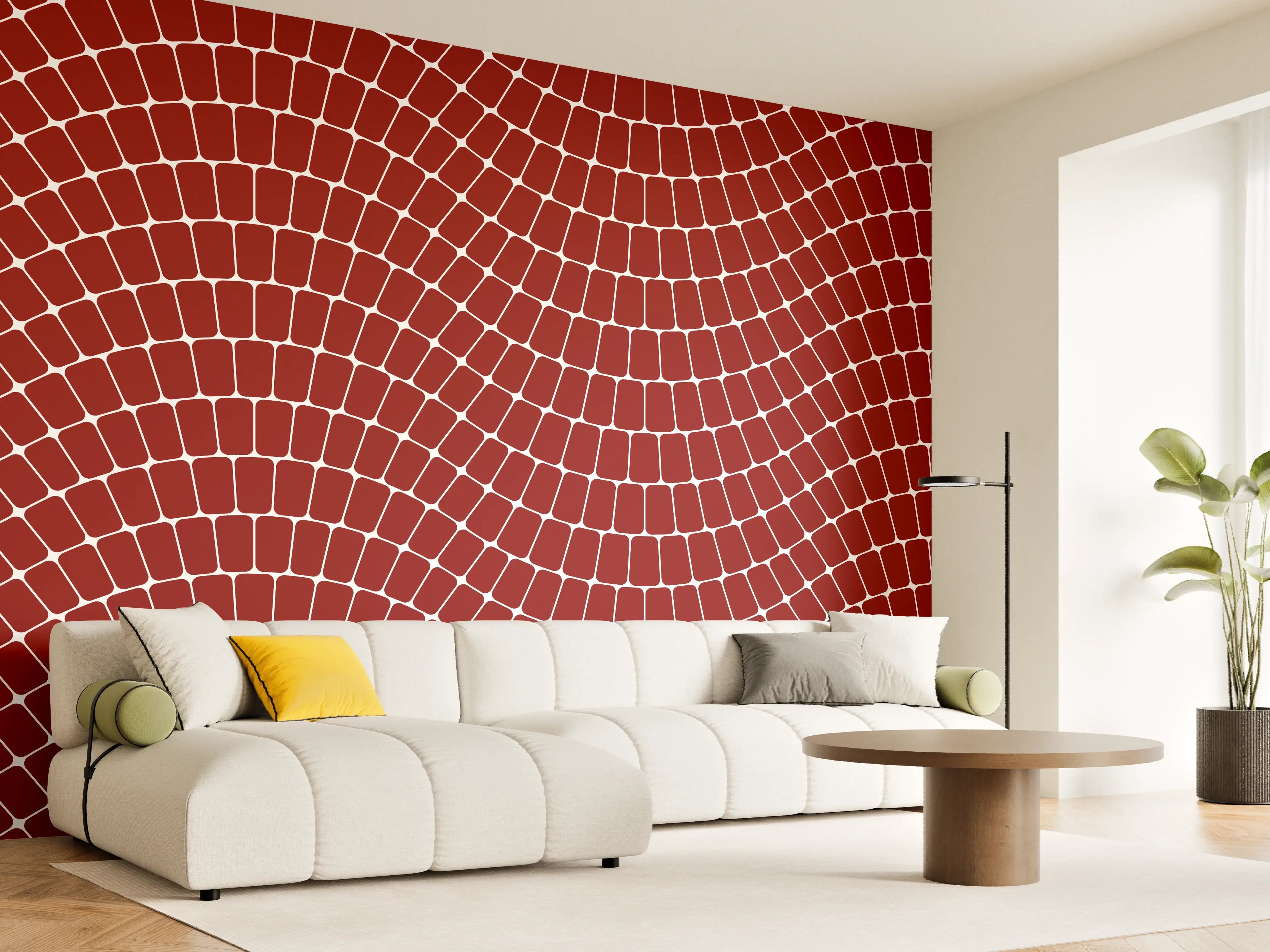 Wandverkleidung Wohnzimmer - Roter Mosaik-Tapetenmuster