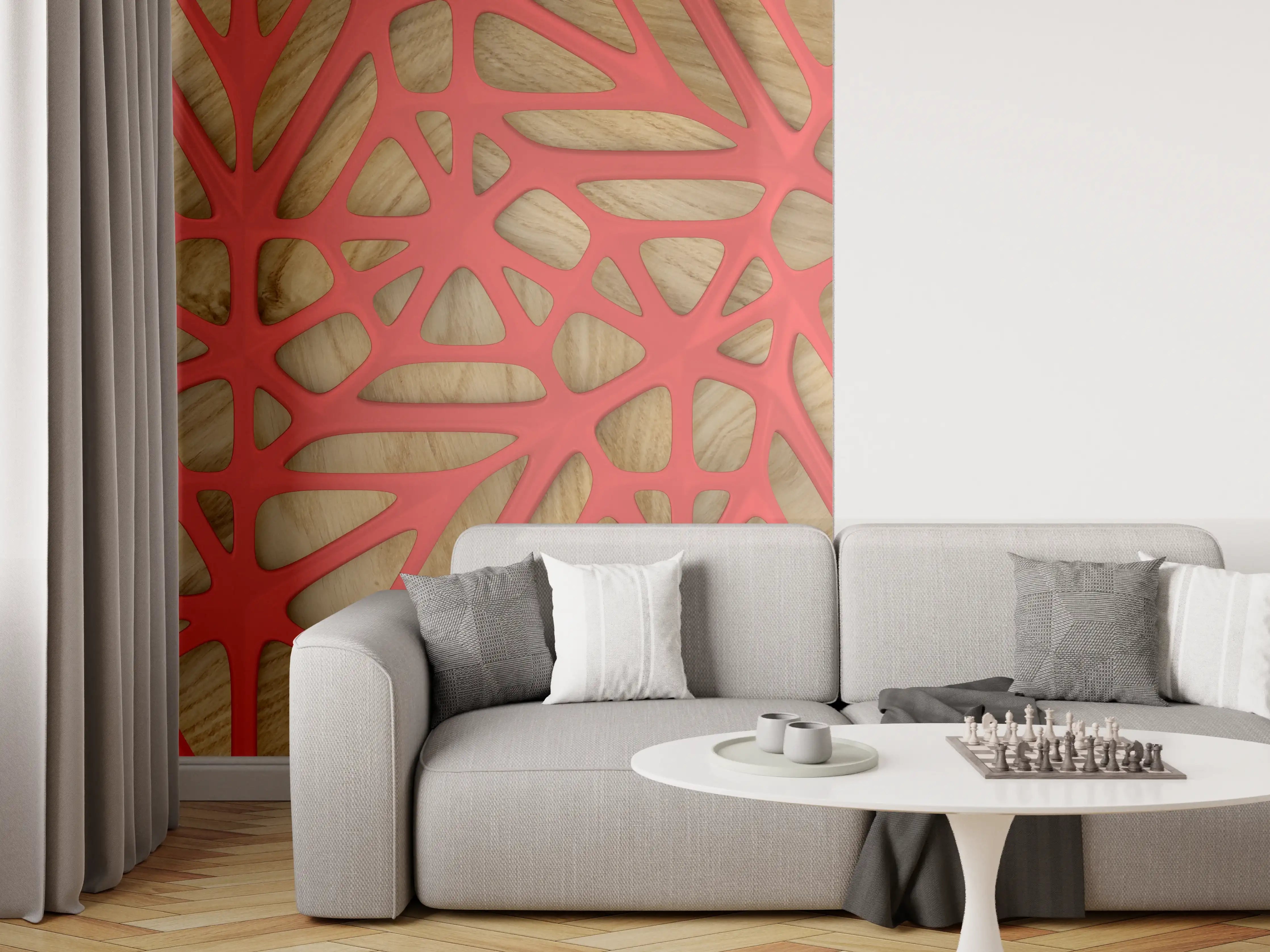 Wandverkleidung Wohnzimmer - Rotes Gitter Muster 