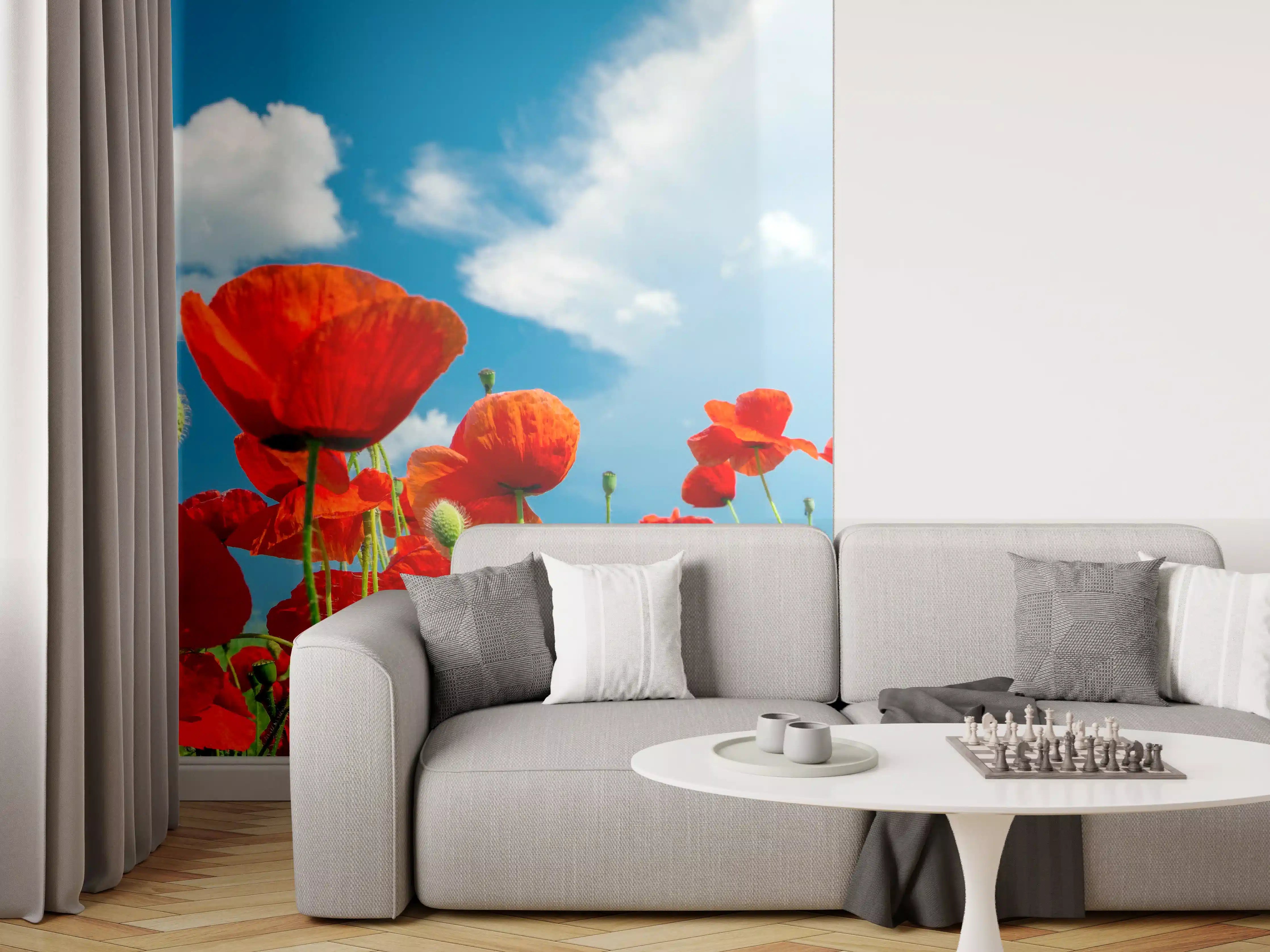 Wandverkleidung Wohnzimmer - Rotes Mohnblumenfeld