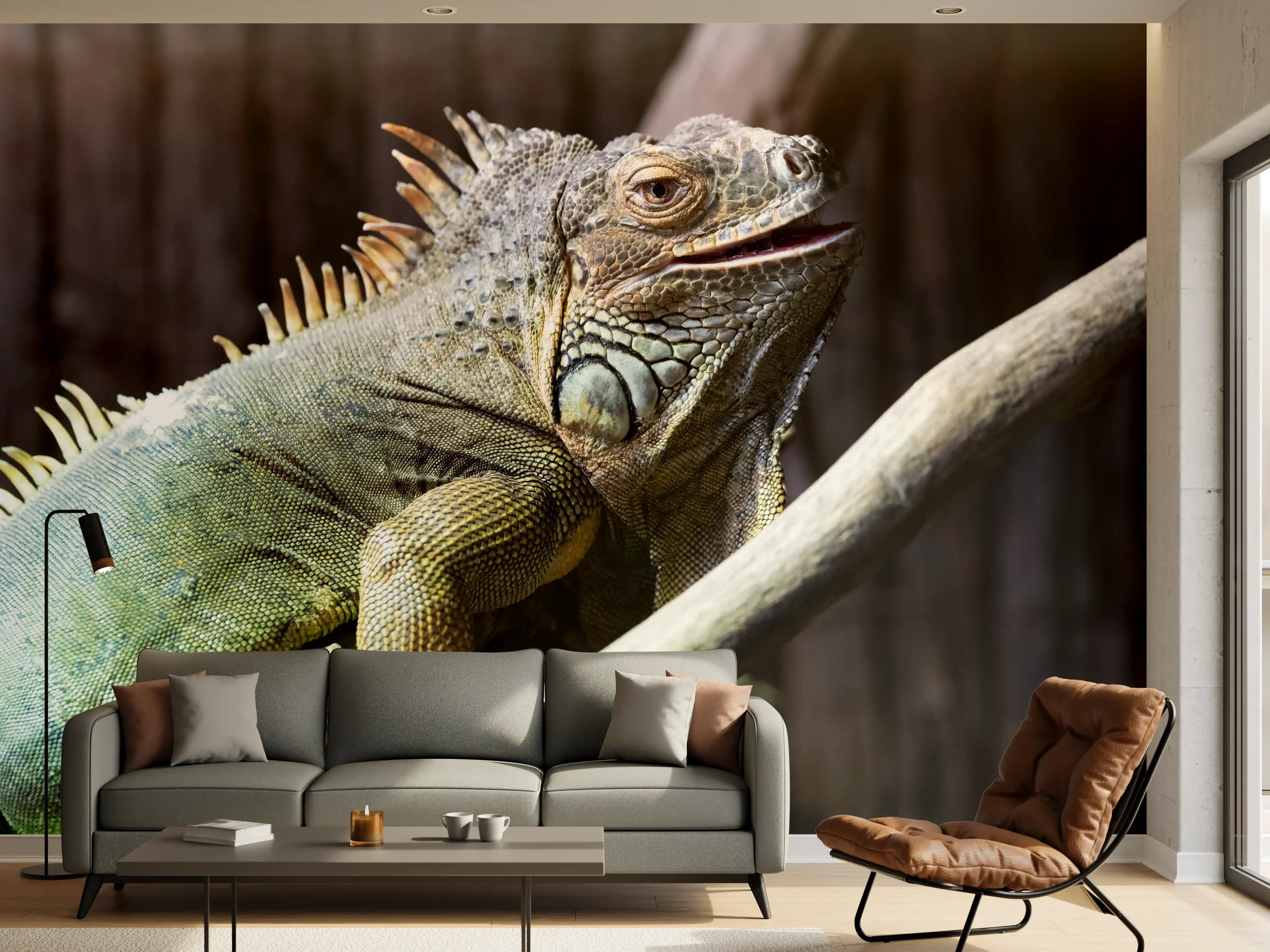 Wandverkleidung Wohnzimmer - Ruhender Leguan