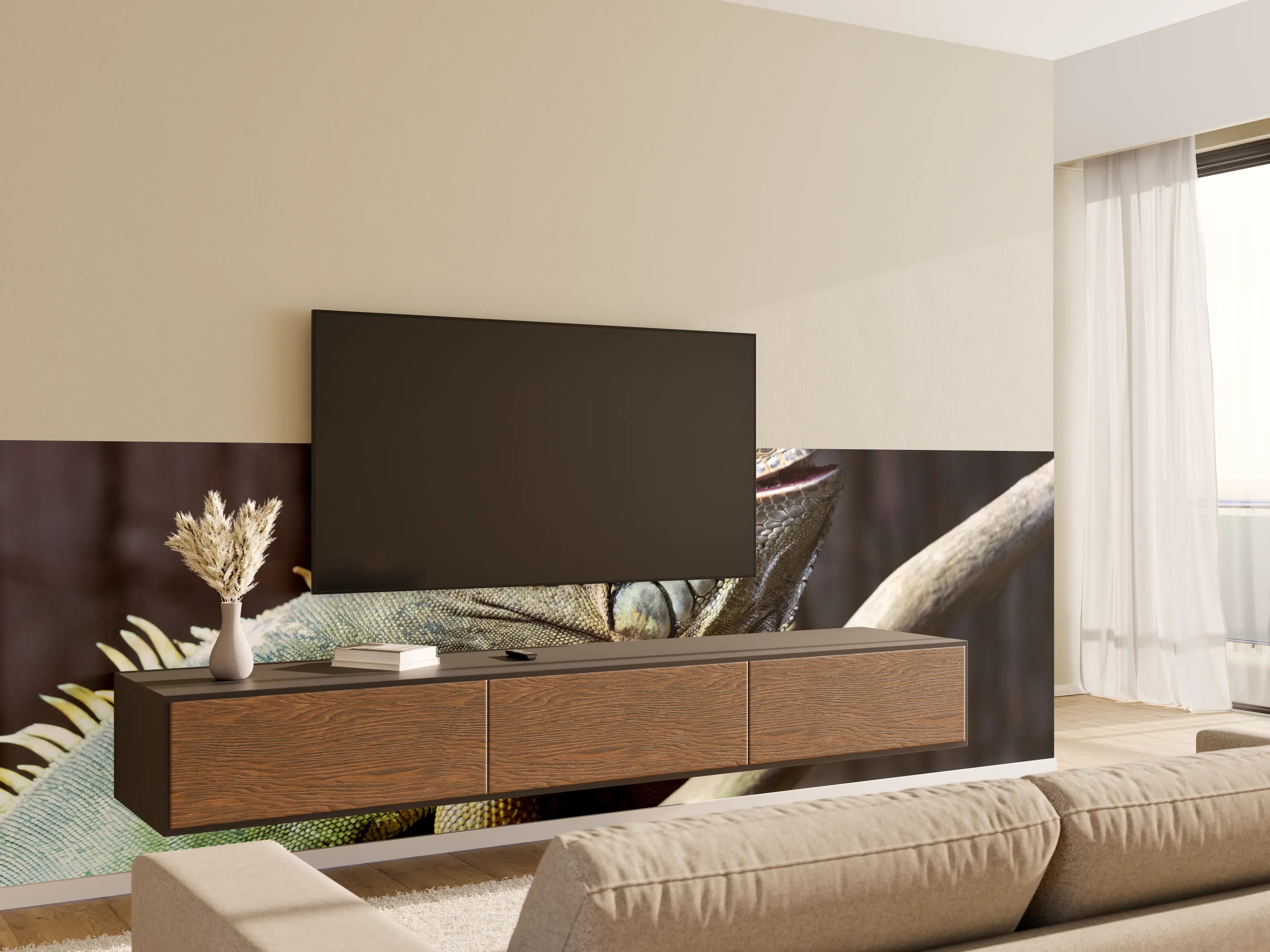 Wandverkleidung Wohnzimmer - Ruhender Leguan