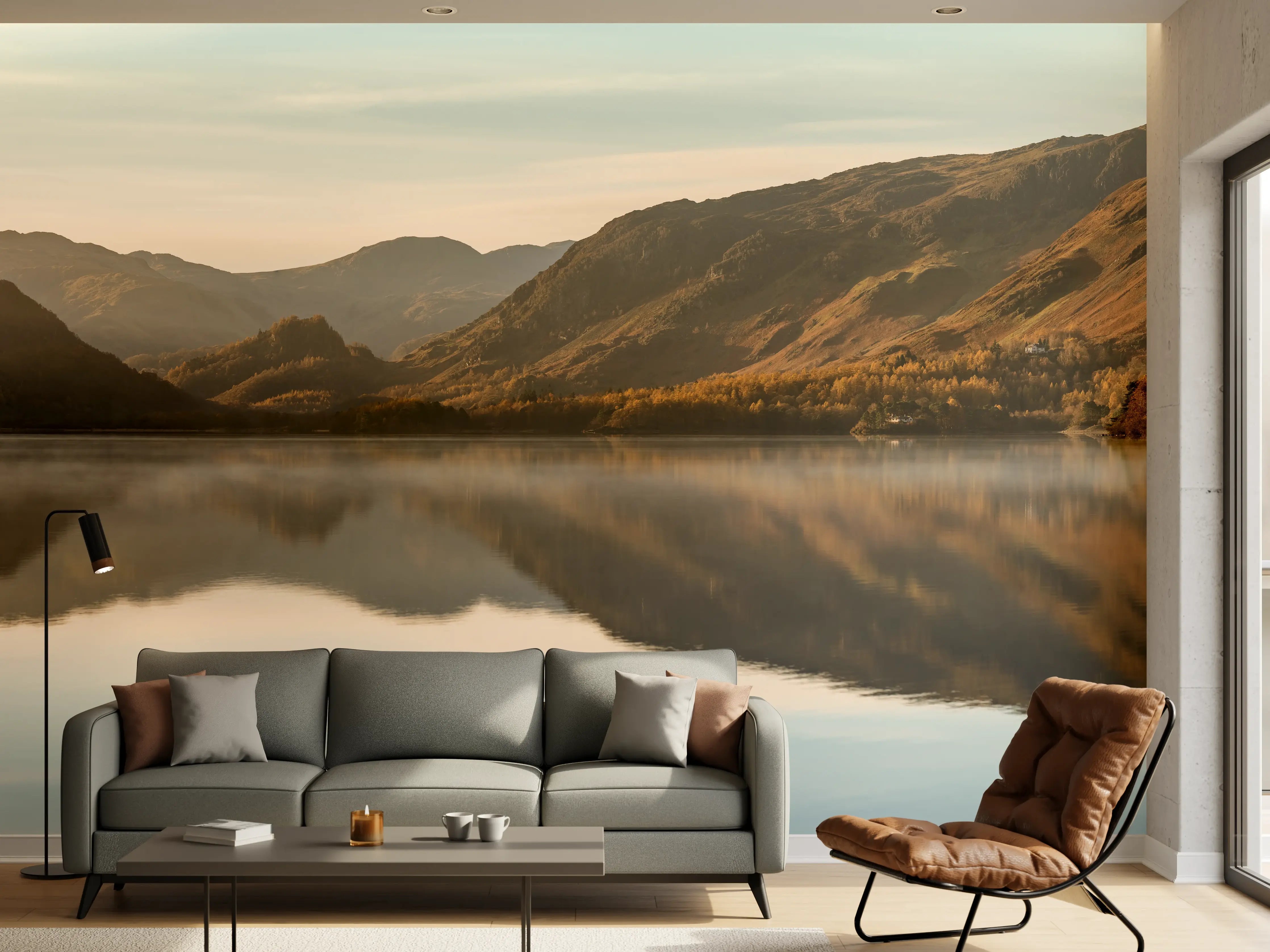 Wandverkleidung Wohnzimmer - Ruhige Reflexionen im stillen Derwentwater