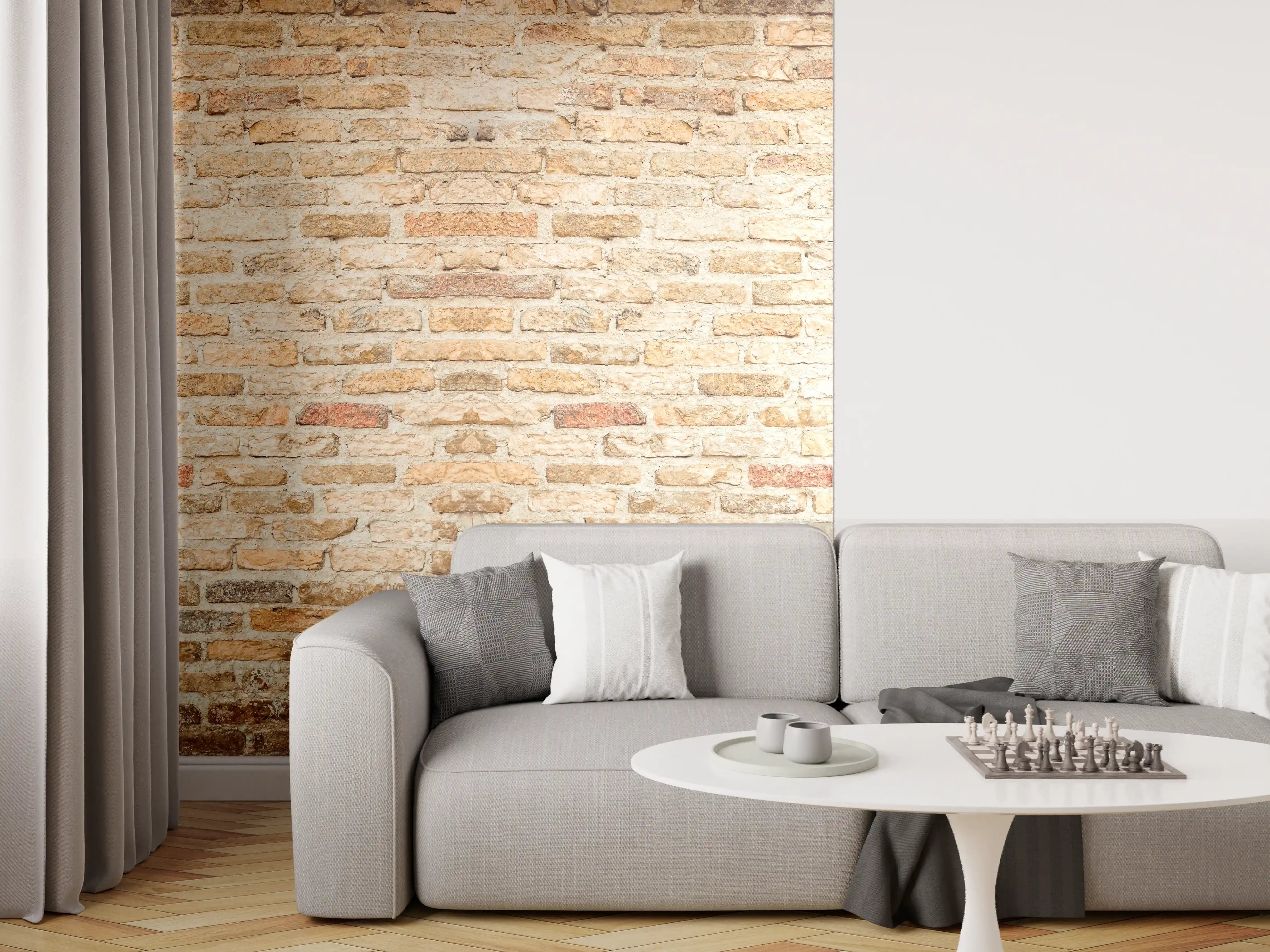 Wandverkleidung Wohnzimmer - Rustikale Backsteinmauer