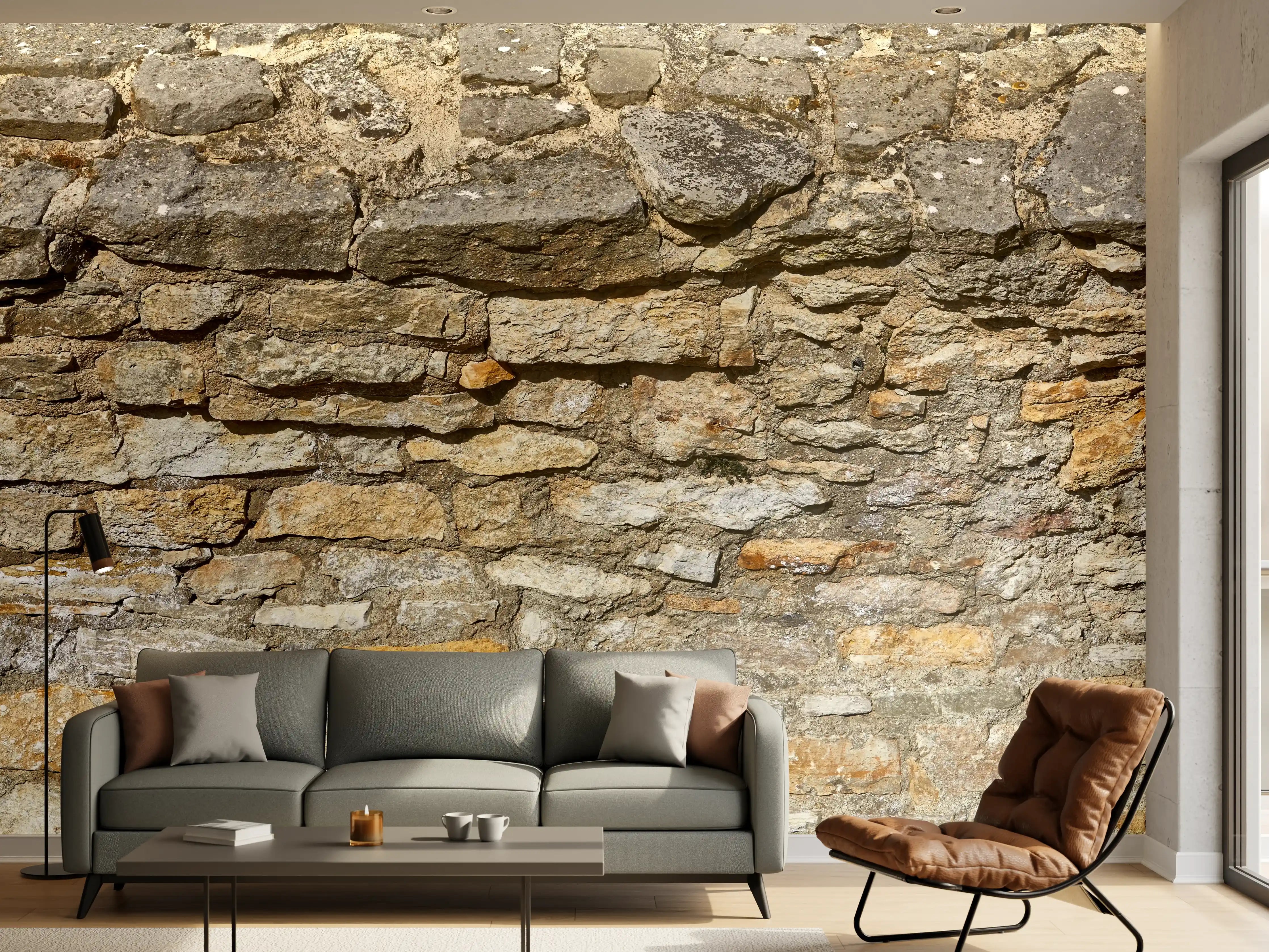 Wandverkleidung Wohnzimmer - Rustikale Burgmauer