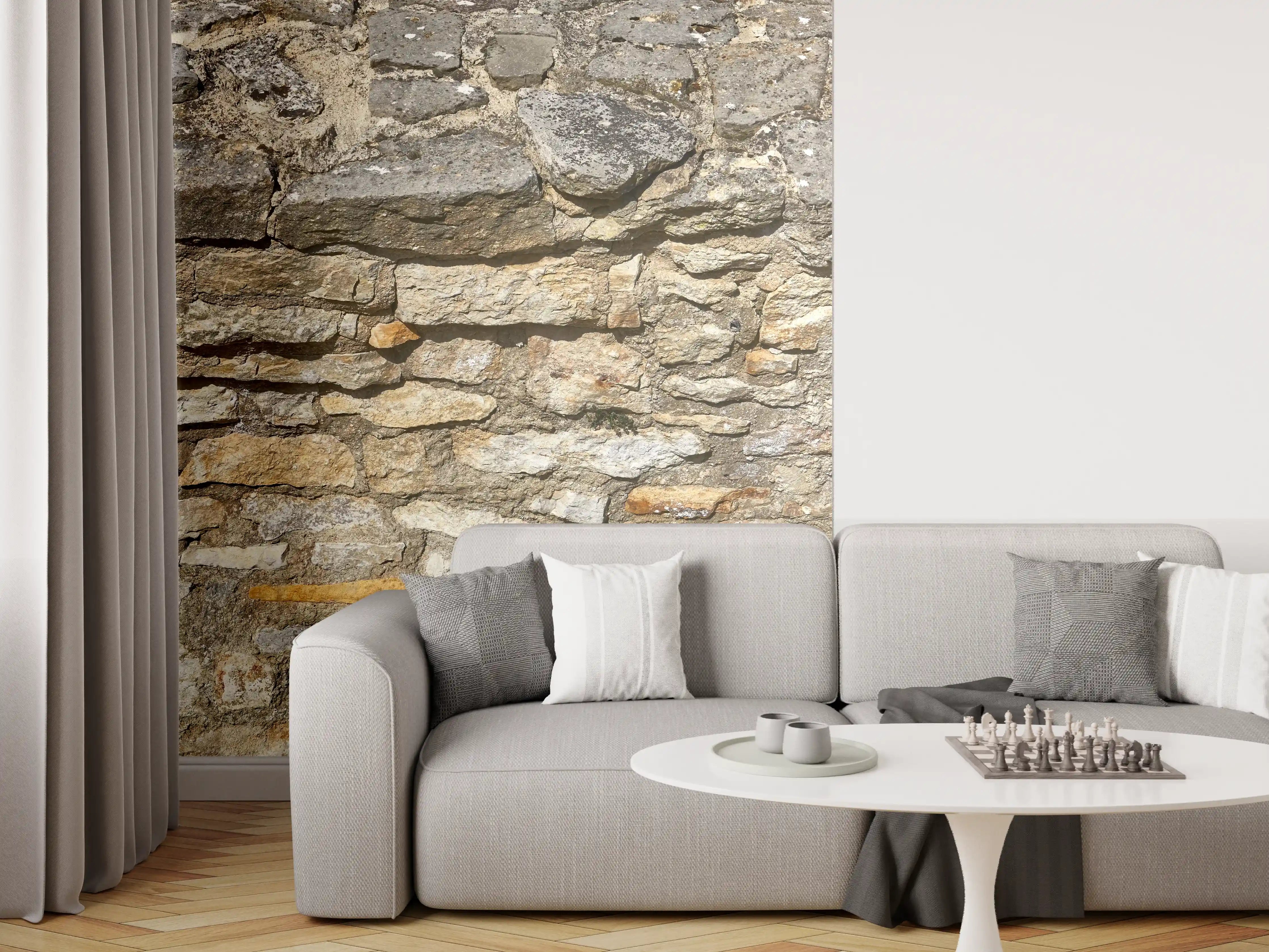 Wandverkleidung Wohnzimmer - Rustikale Burgmauer