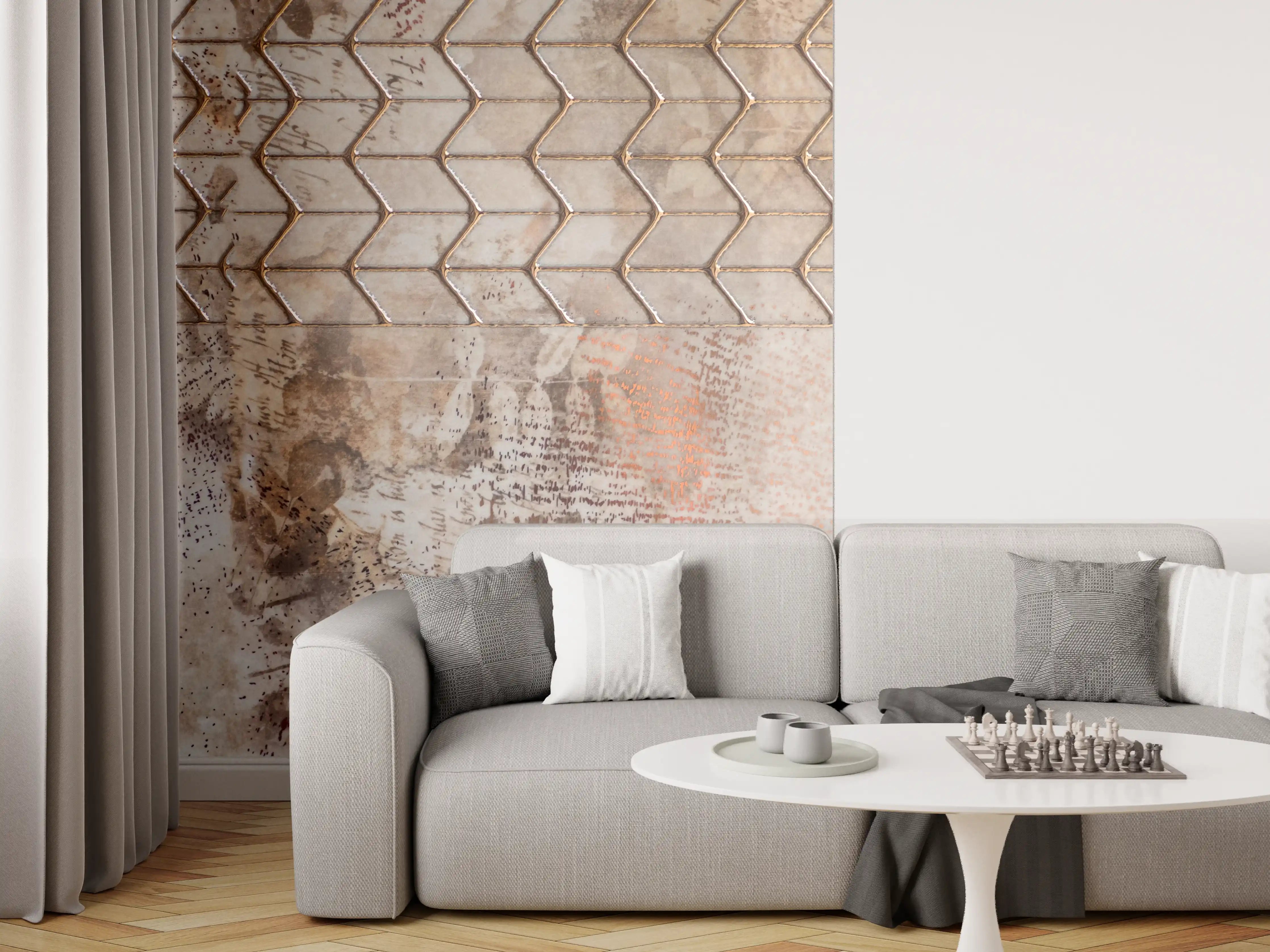 Wandverkleidung Wohnzimmer - Rustikale Fliesen mit industriellem Charme