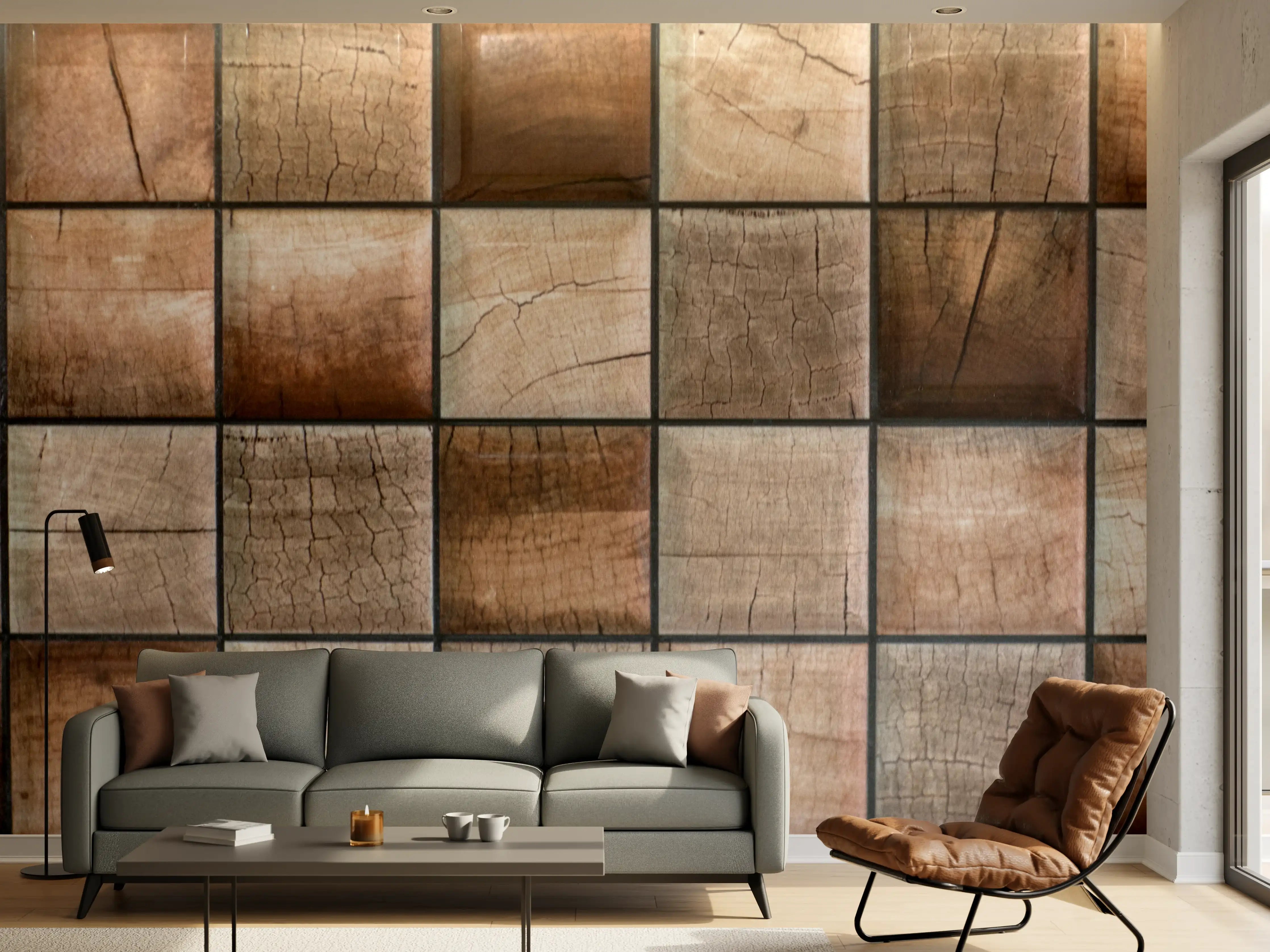 Wandverkleidung Wohnzimmer - Rustikale Holzfliesen mit natürlichen Maserungen