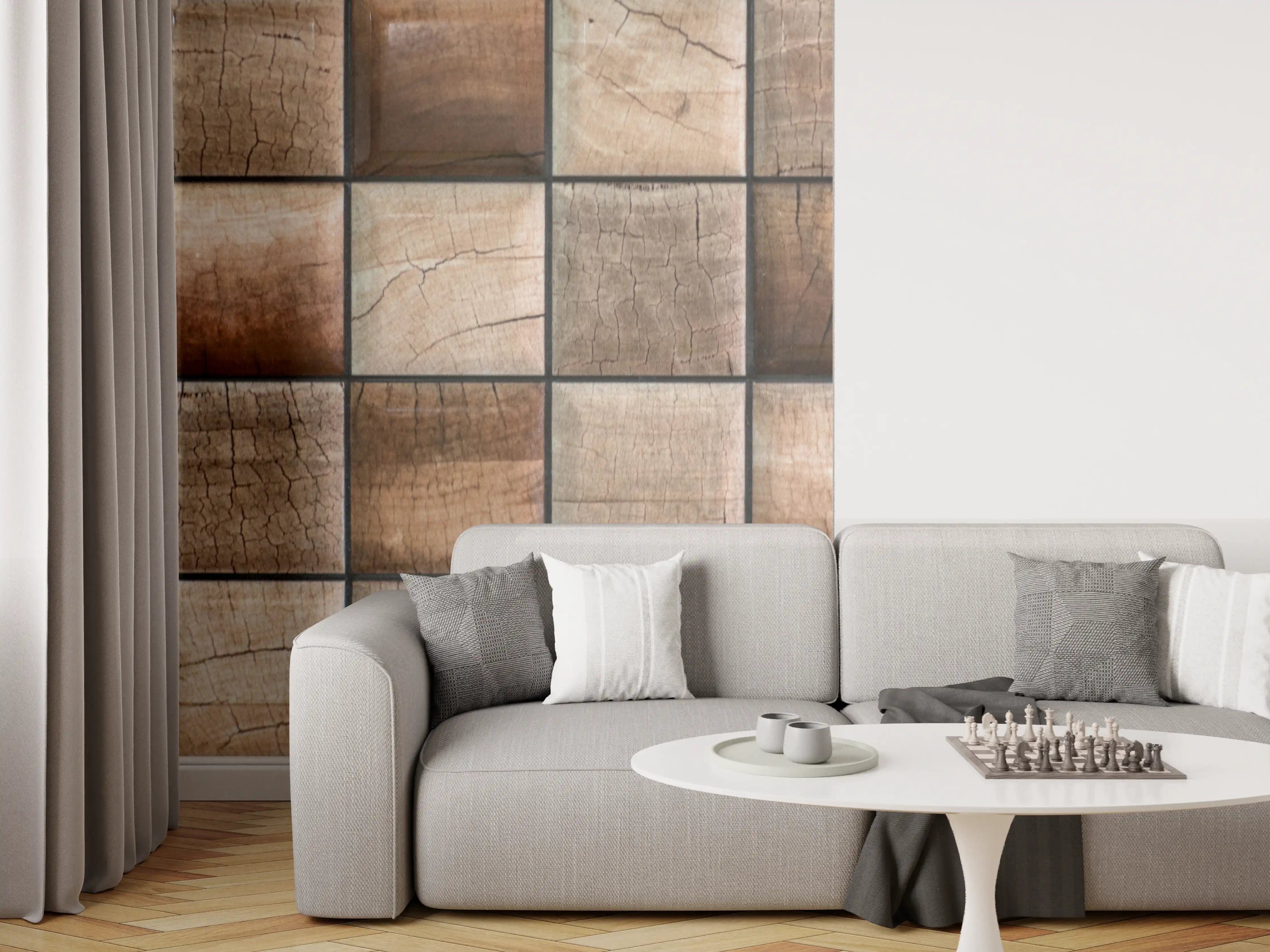 Wandverkleidung Wohnzimmer - Rustikale Holzfliesen mit natürlichen Maserungen