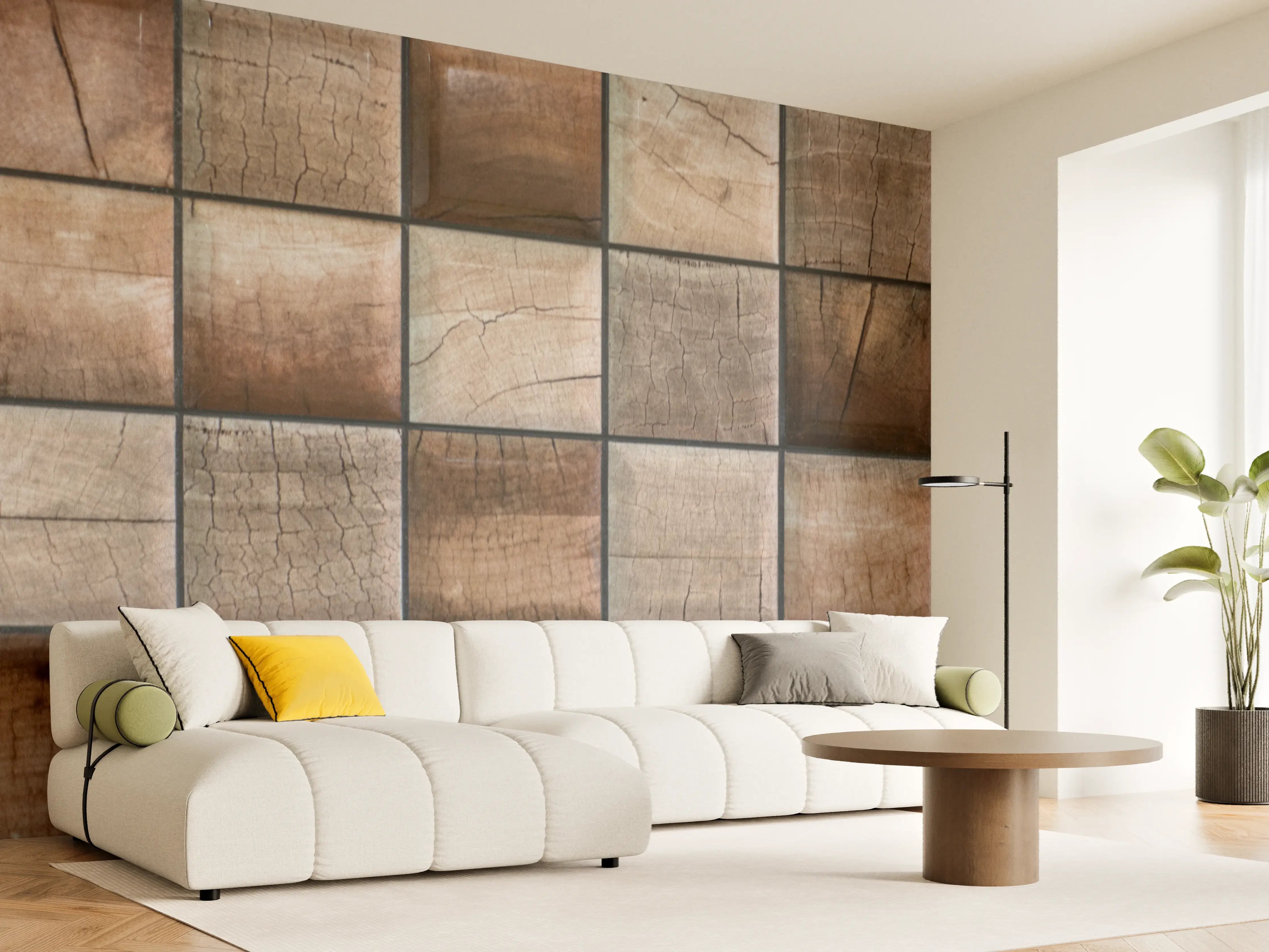 Wandverkleidung Wohnzimmer - Rustikale Holzfliesen mit natürlichen Maserungen