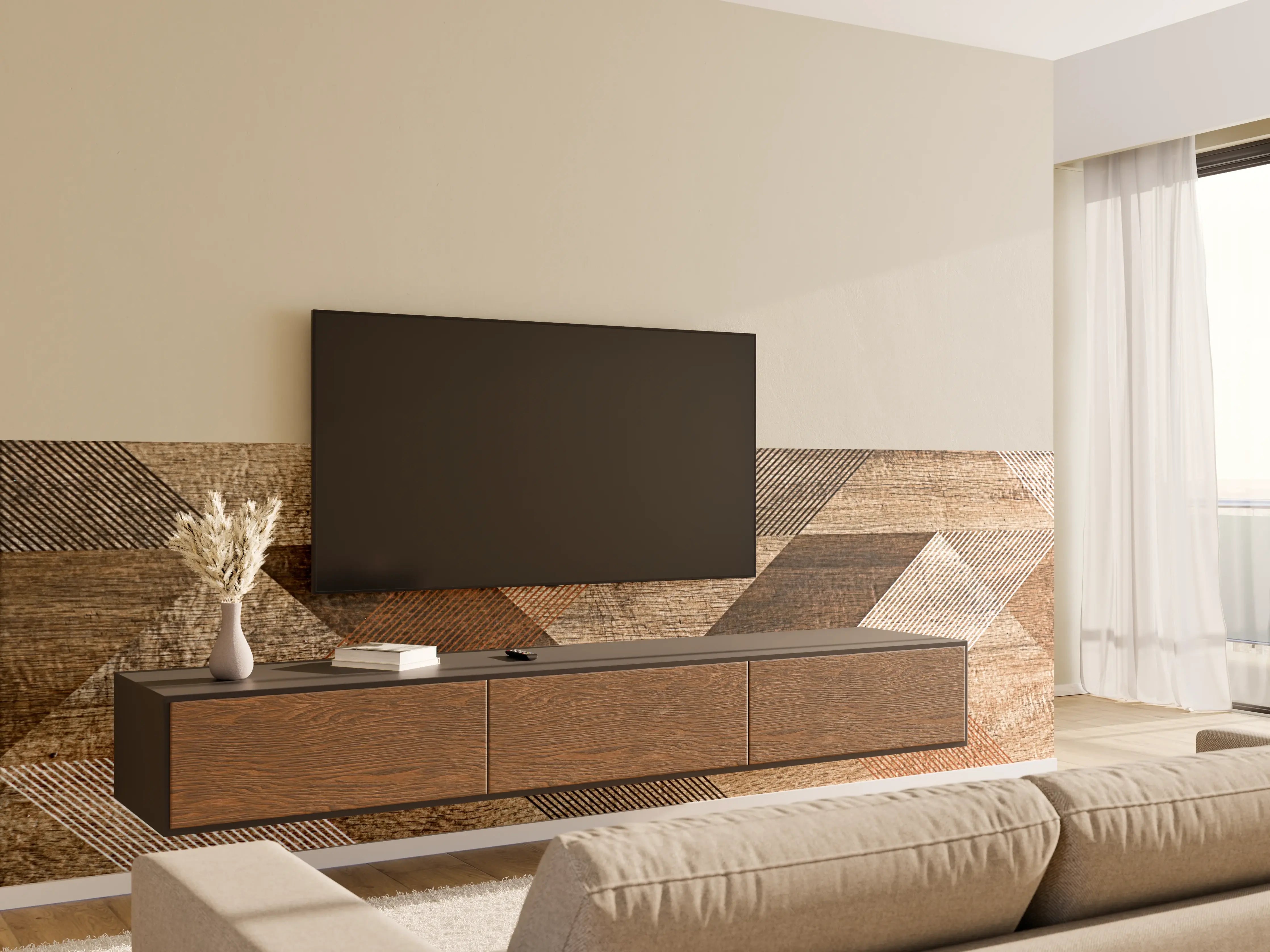 Wandverkleidung Wohnzimmer - Rustikale Holzoptik Fliese