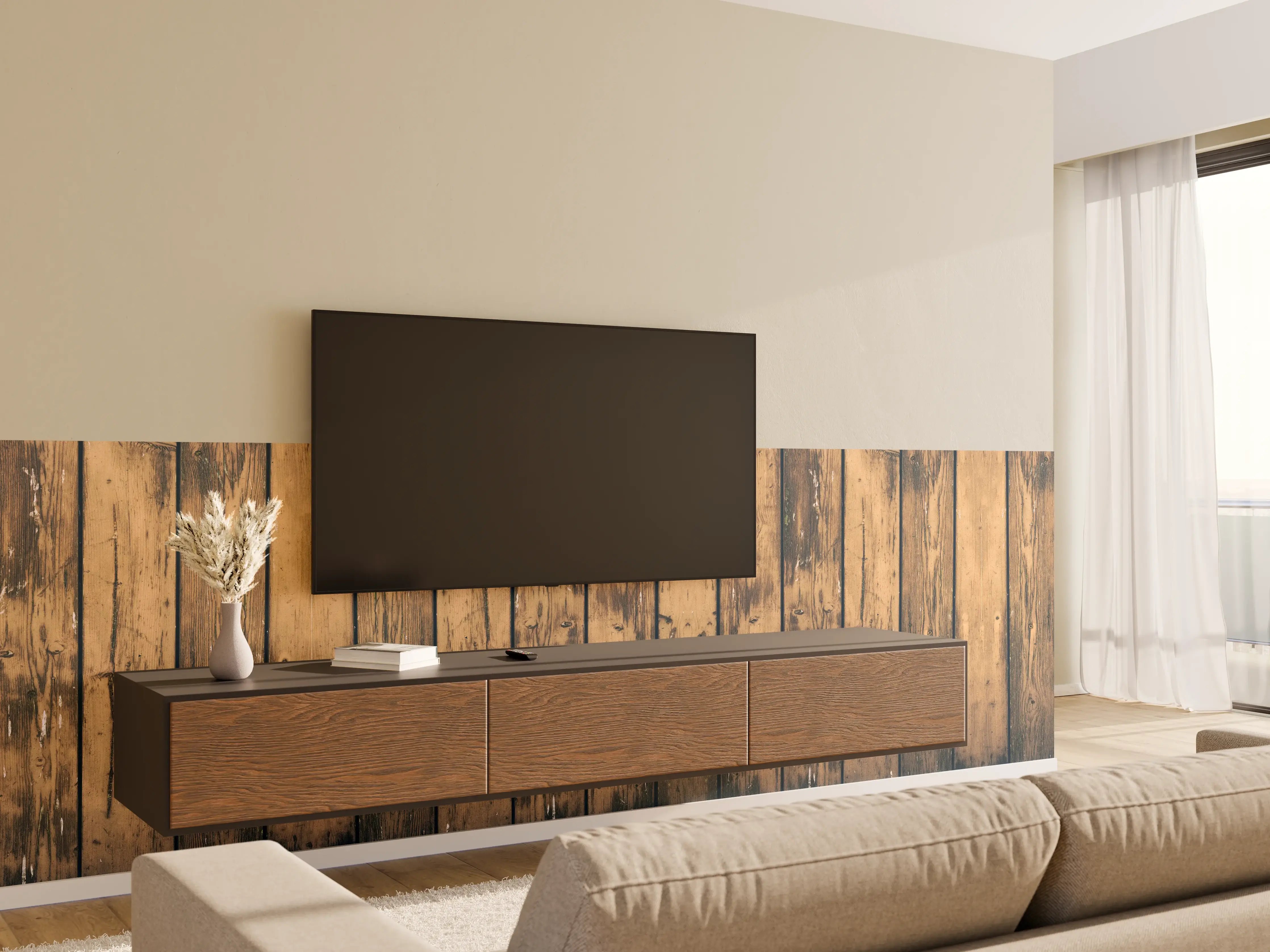 Wandverkleidung Wohnzimmer - Rustikale Holzoptik als Wanddekoration