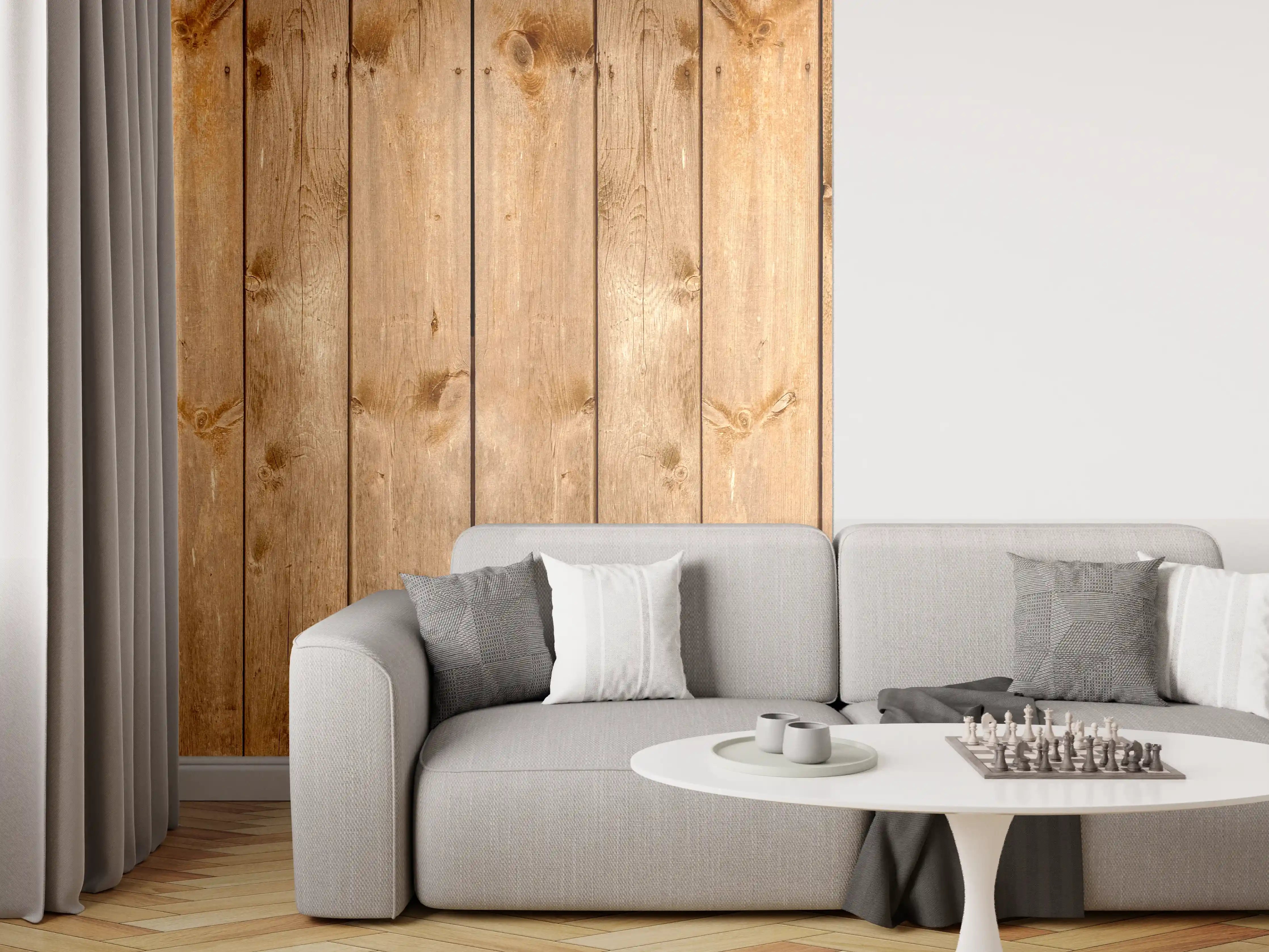 Wandverkleidung Wohnzimmer - Rustikale Holzpaneele Braun